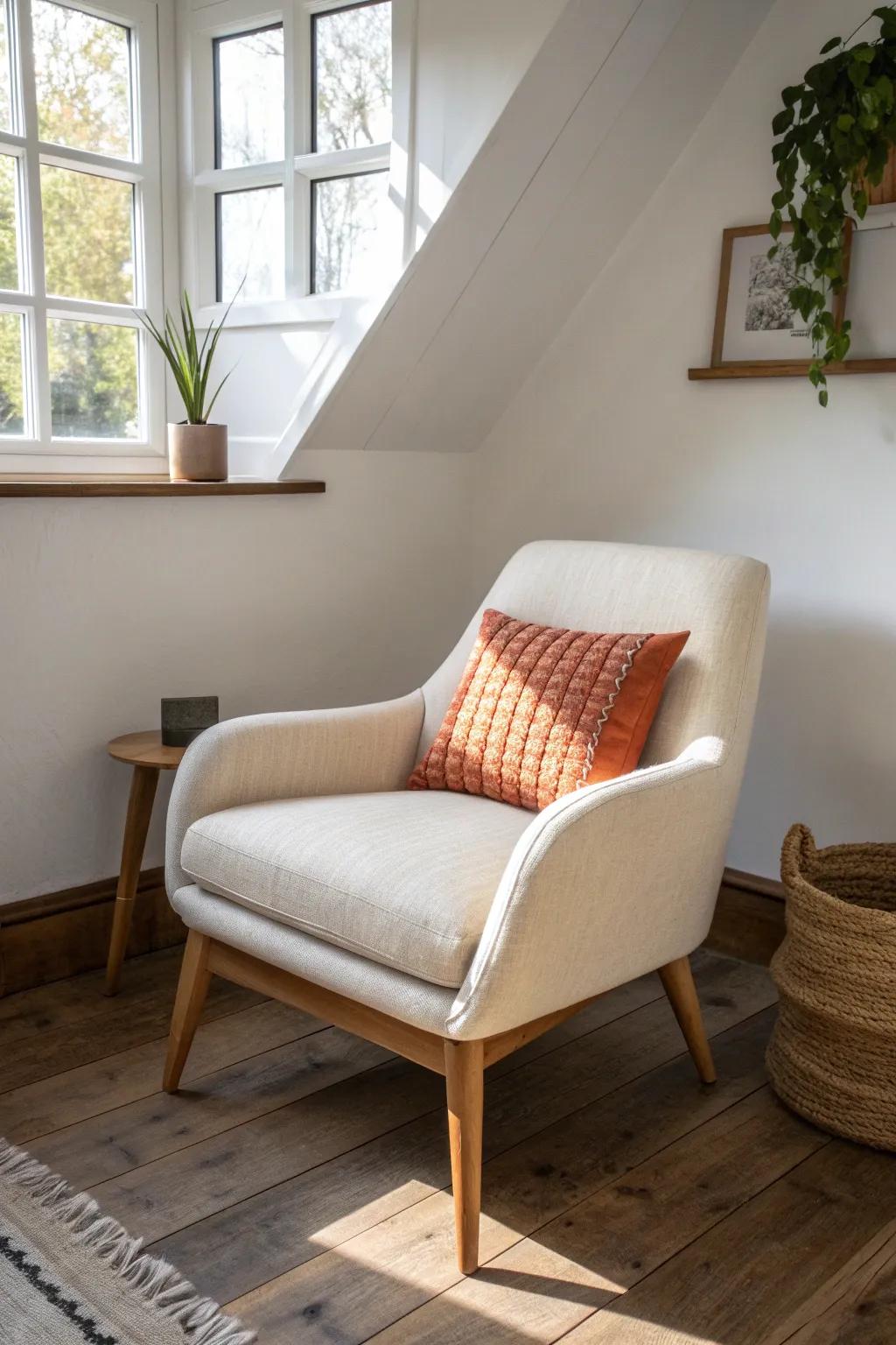 Leggy furniture shows more floor—this airy oak chair instantly makes a small living room feel bigger.