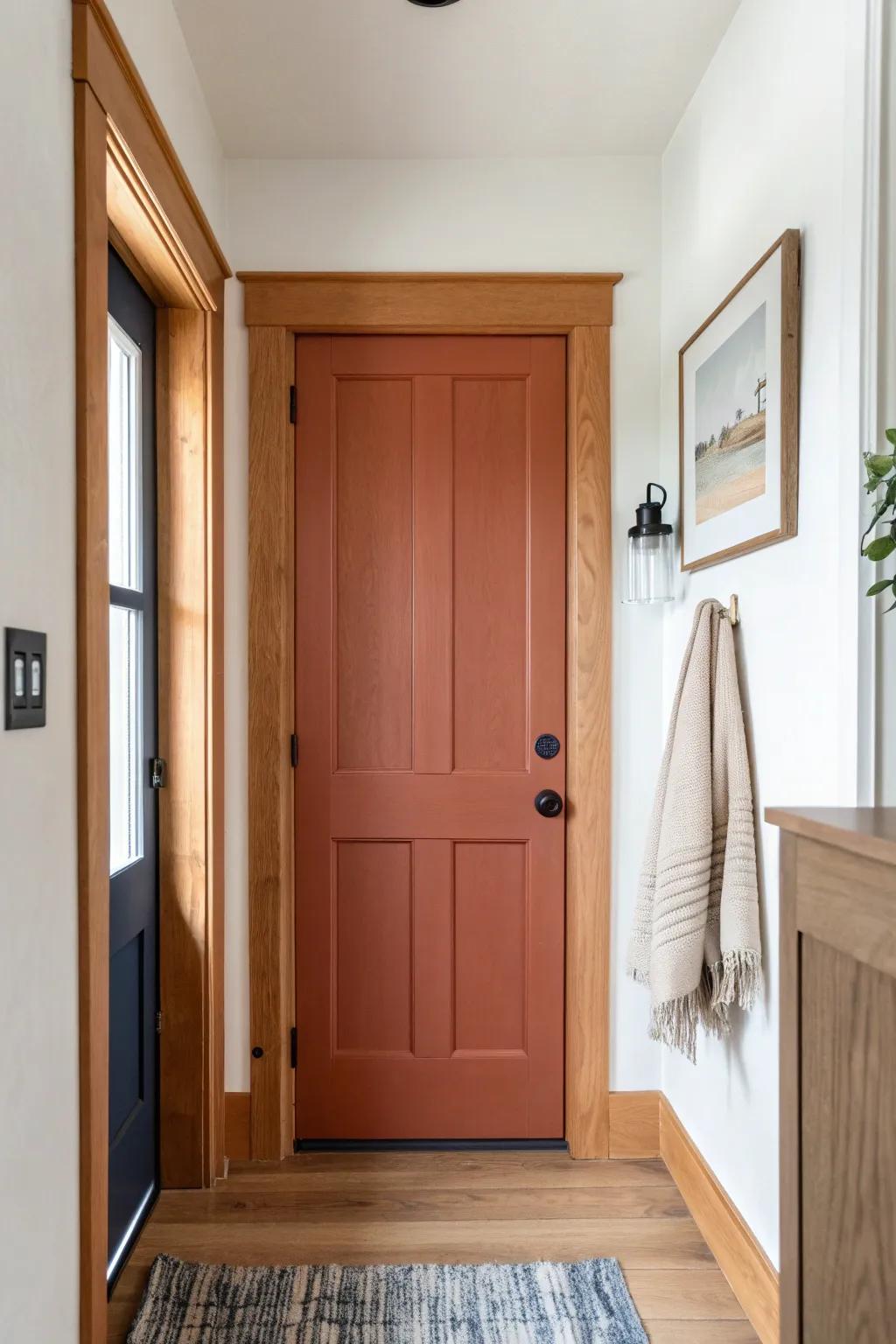 A bold contrasting door color adds instant character to a narrow hallway—simple, custom, chic.