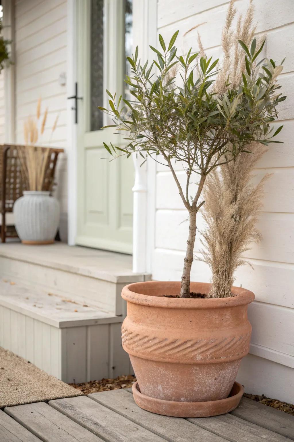Style porch steps like shelves—one beautiful planter up front for effortless tiered depth.