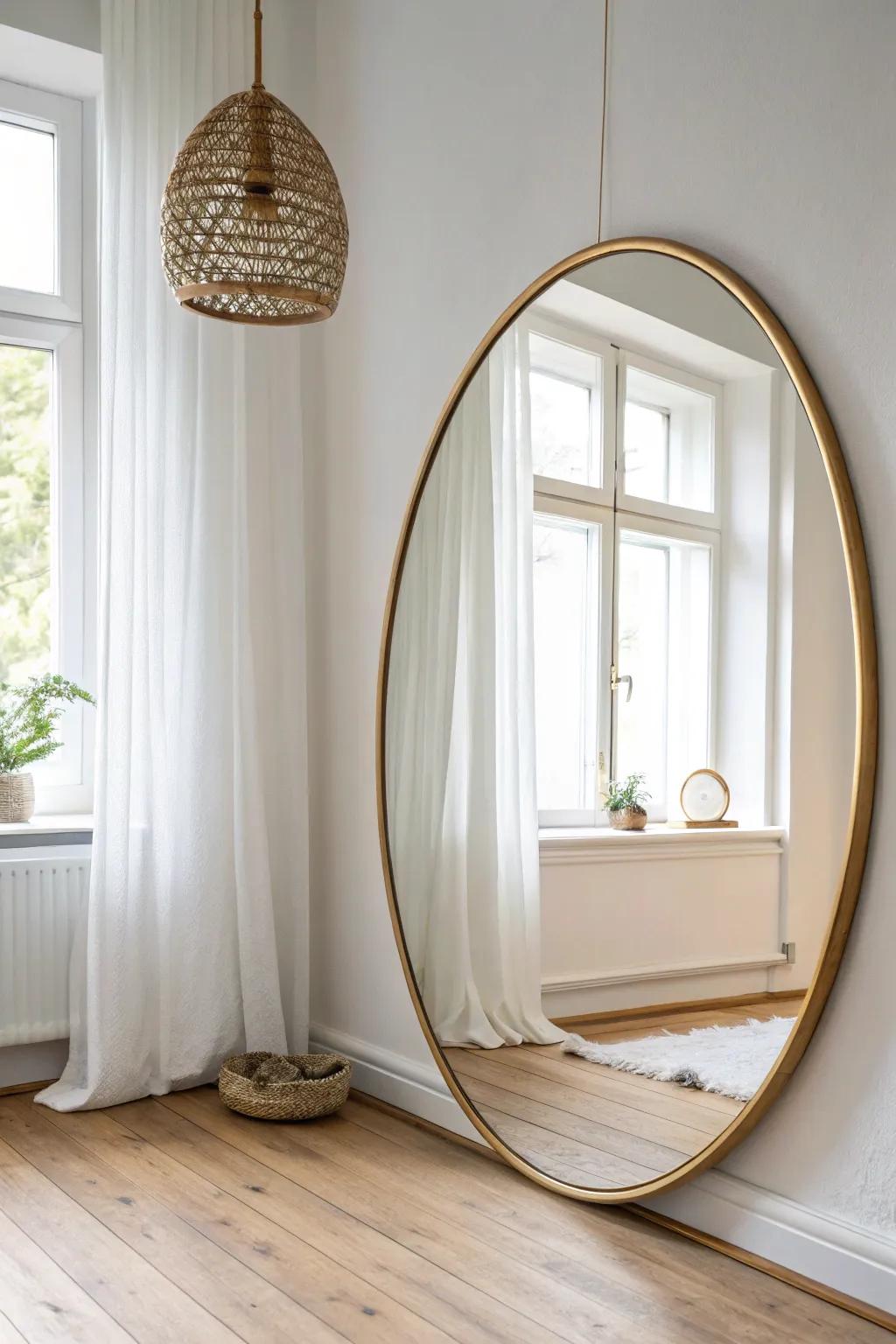 Hang a large mirror opposite a window to bounce light and make any room feel bigger.