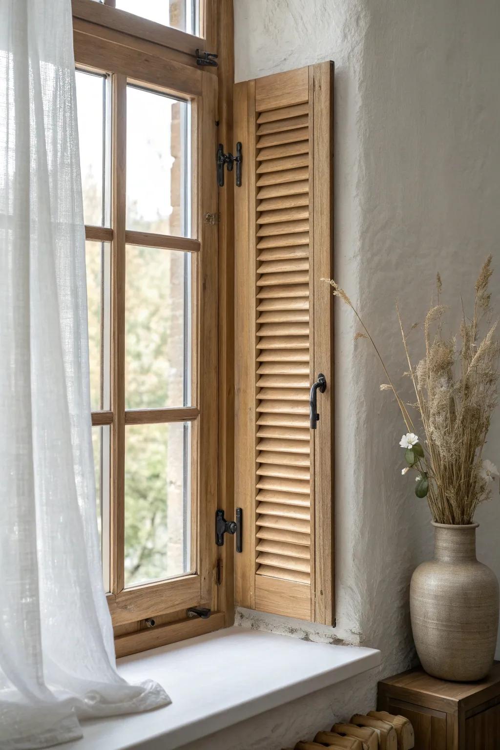 Café-style shutter blinds: cozy privacy below, bright daylight above for small windows.