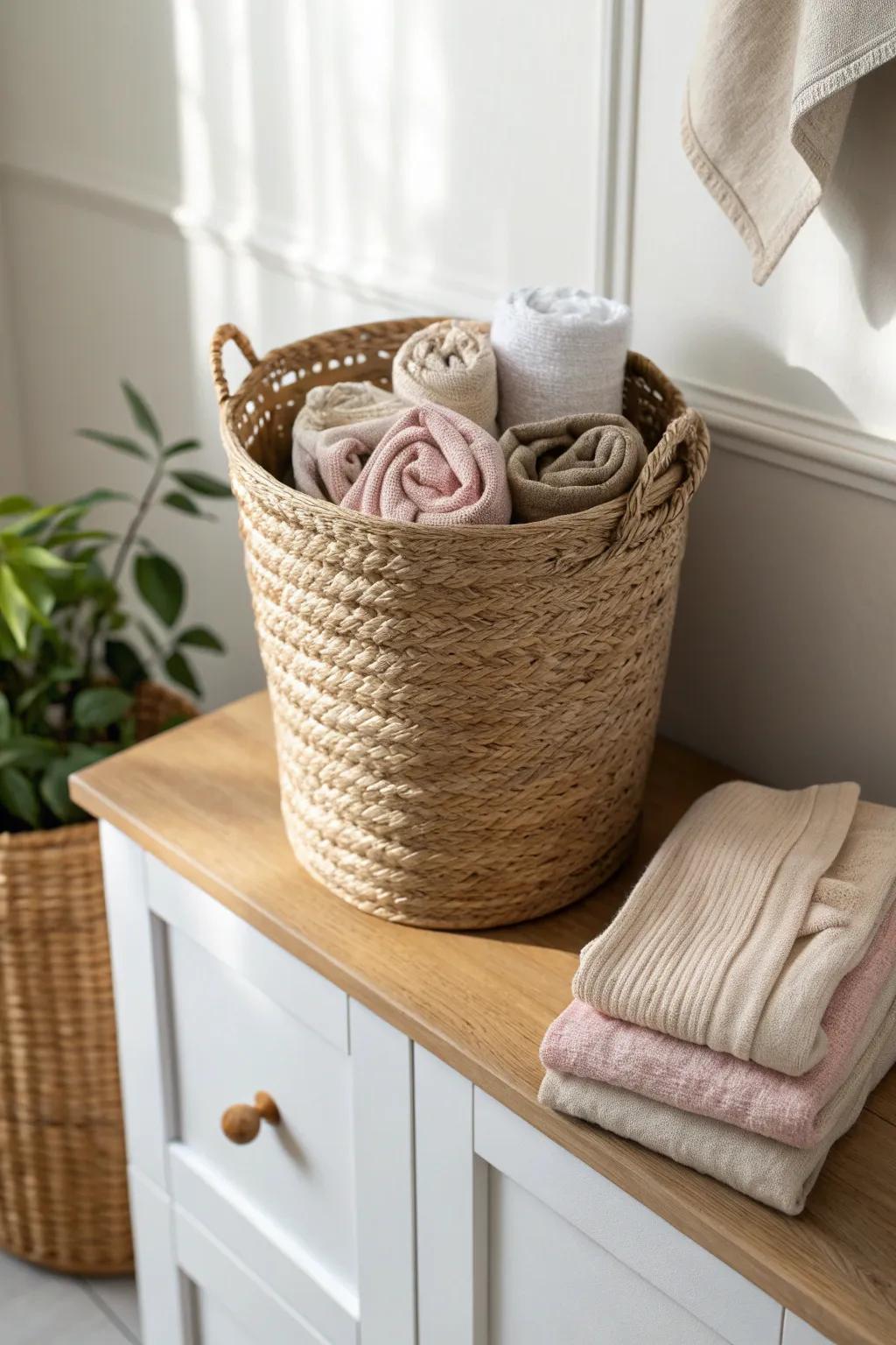 A pretty sock basket by the laundry spot—match pairs instantly and prevent mystery socks.