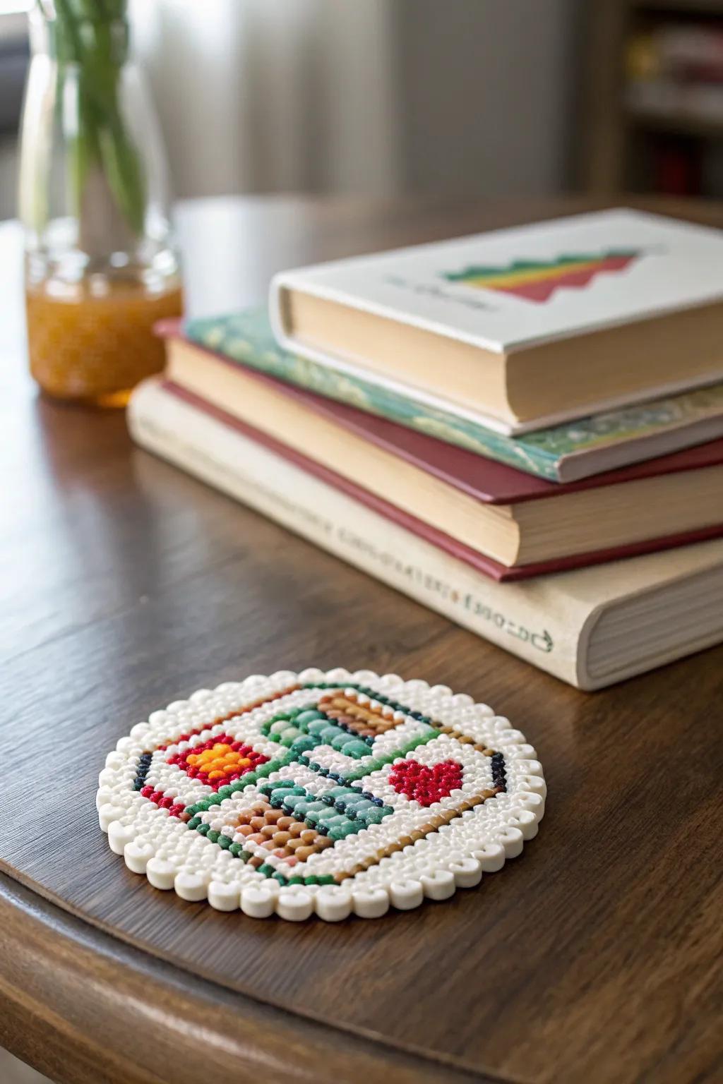 Elevate your desk with handcrafted Perler bead coasters – a blend of simplicity and style!