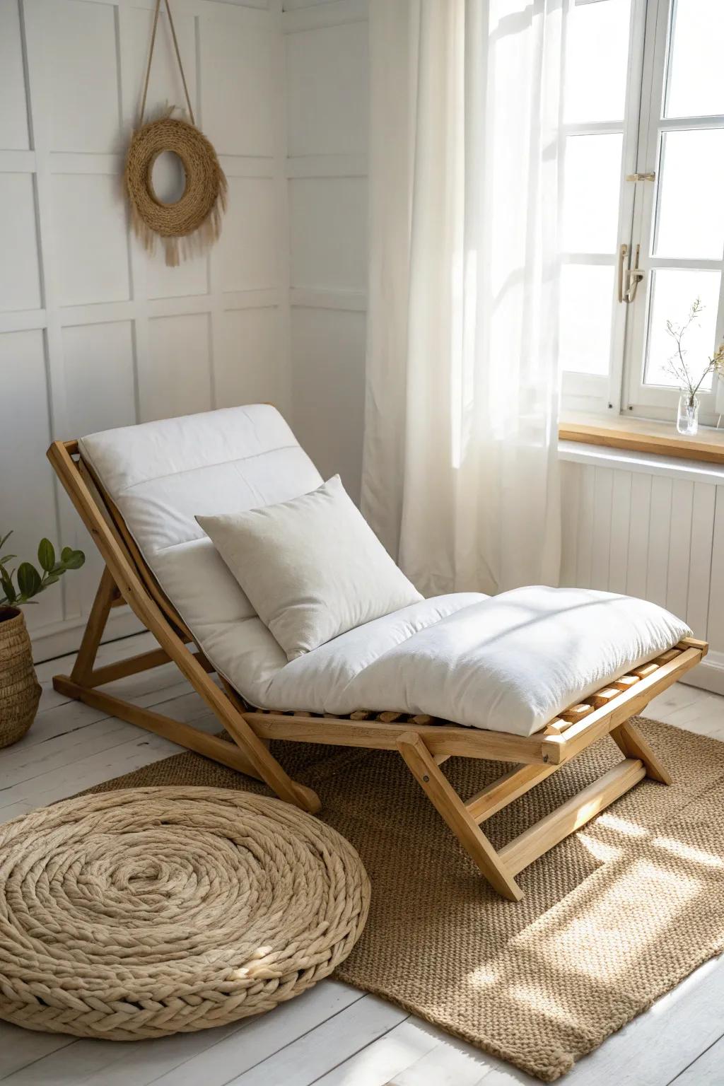 A chic lounge chair that unfolds into a cozy guest bed—minimal, practical, and pretty.