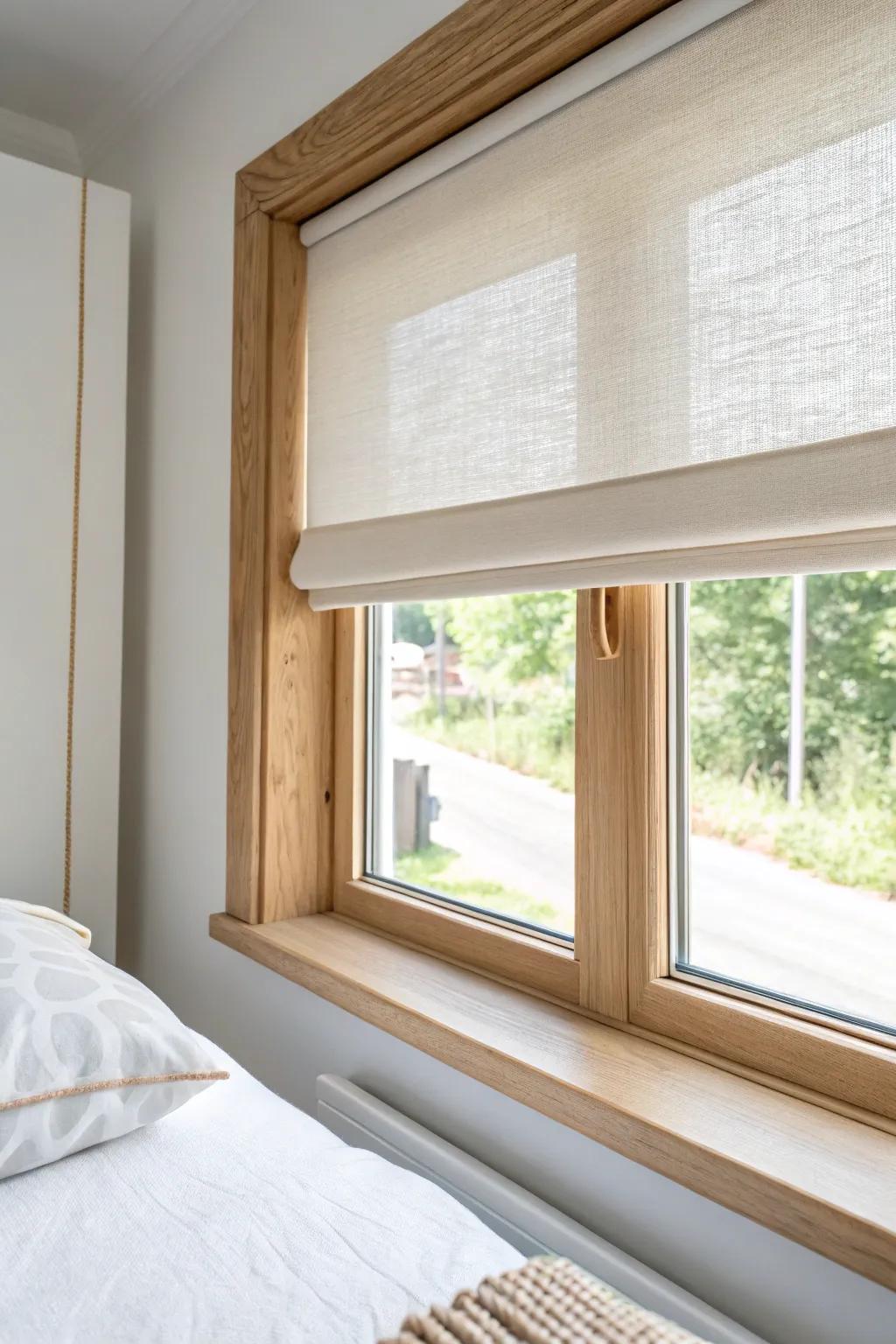 Swap bulky curtains for a slim linen shade to open up tiny bedrooms and feel instantly lighter.