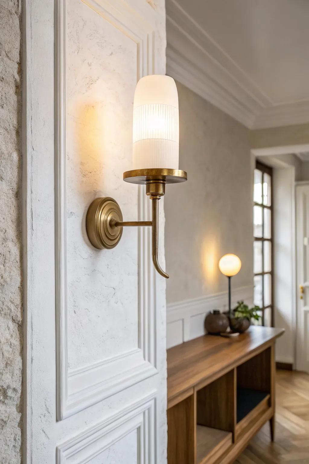 Swap table lamps for sleek wall sconces—brighter entryway, clearer console, zero cords.