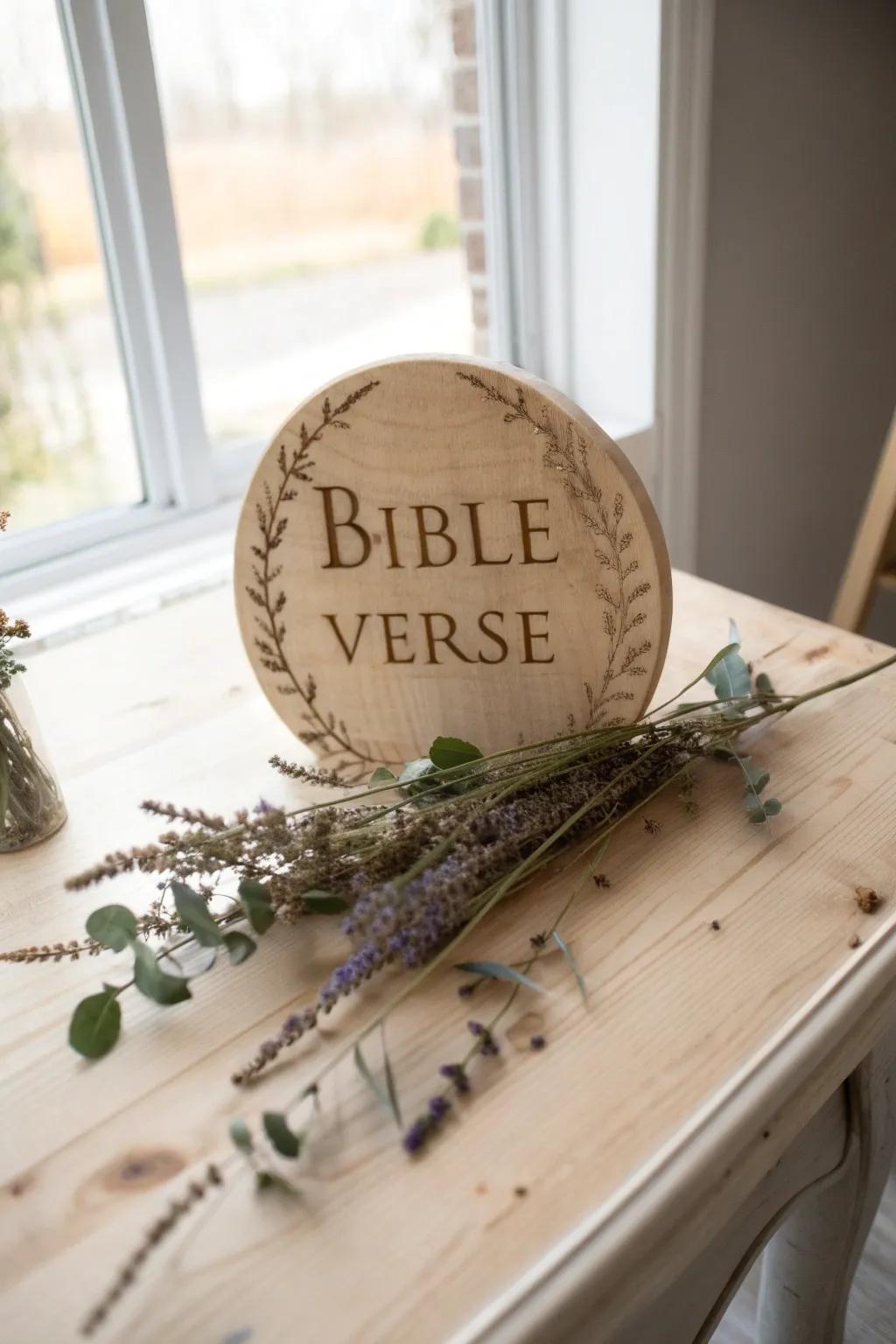 Embrace the art of pyrography with serene wood-burned Bible verses, blending rustic charm with minimalist elegance.