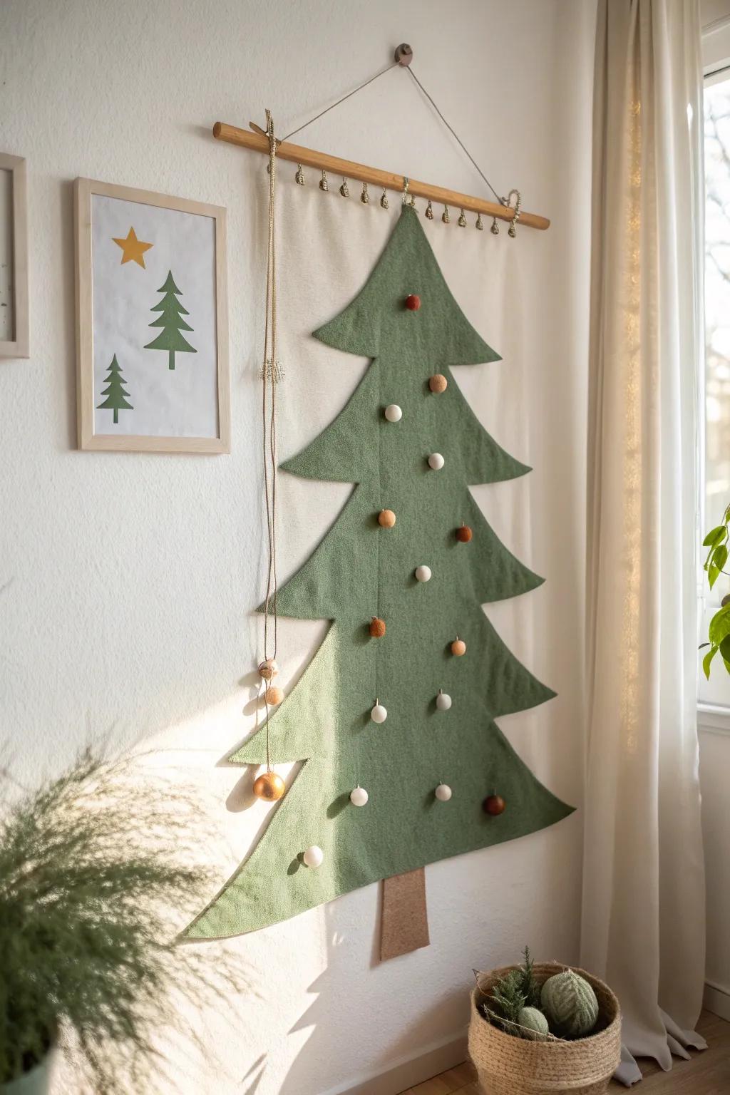 A kid-friendly felt wall tree: minimalist, apartment-safe, and beautifully tidy all season.