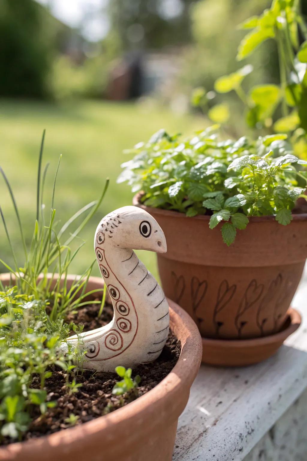 Add a playful touch to your garden with handcrafted clay worm markers.