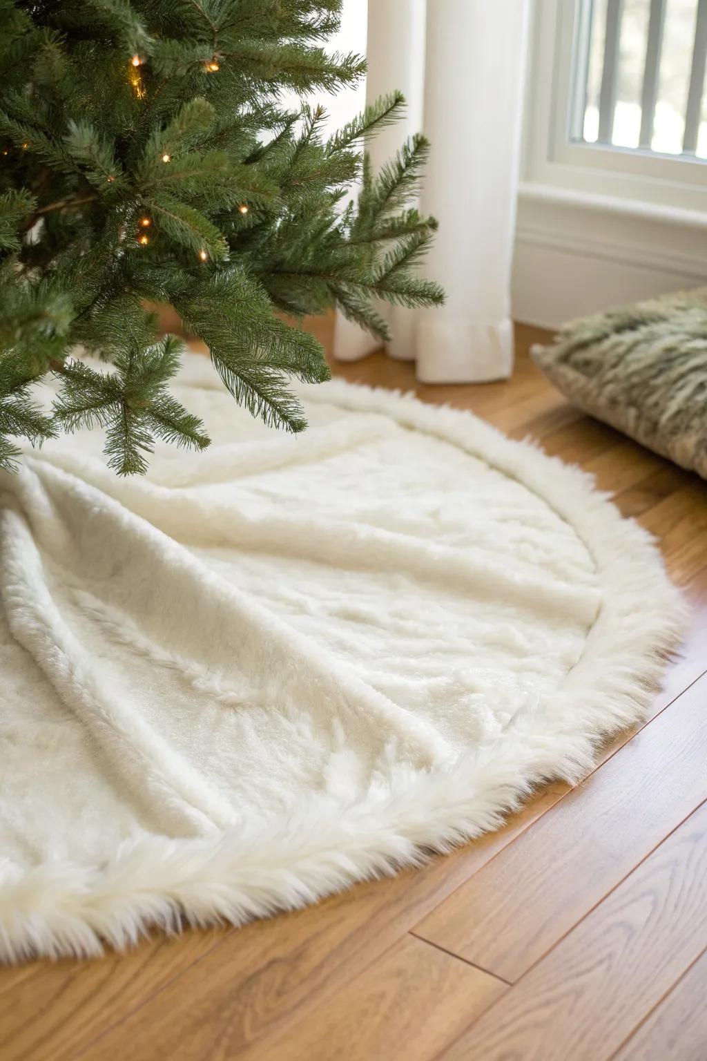 A fluffy faux-fur skirt creates a snowy, cozy base that makes a 4ft tree feel fuller.