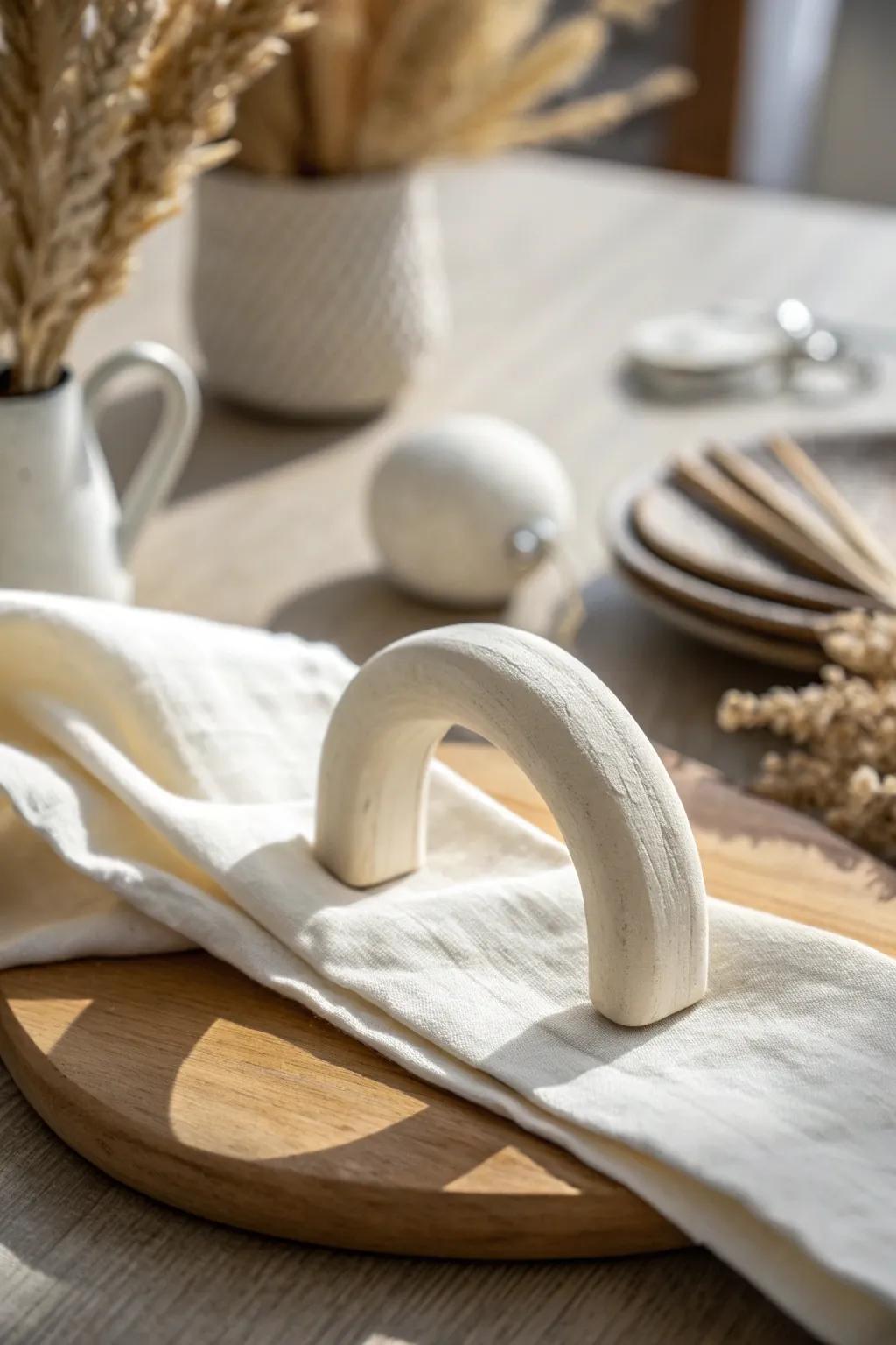 Minimal arch clay napkin ring—small-space styling that makes any meal feel intentional.