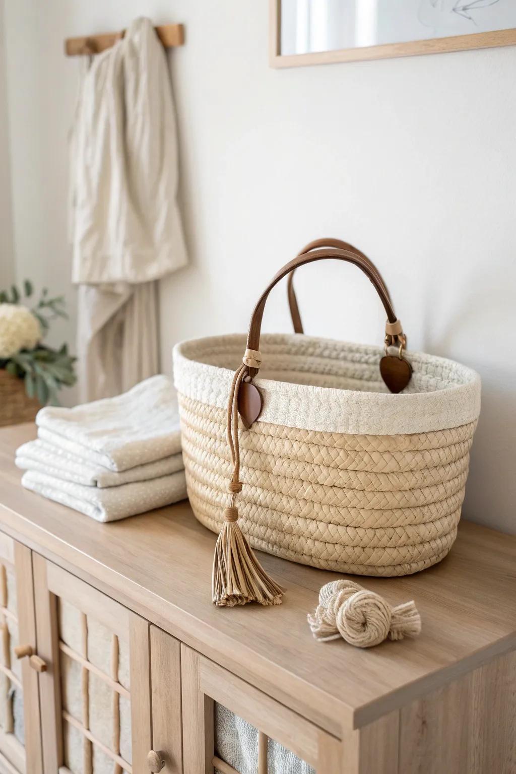 A woven basket that hides diapers and toys—while making your small nursery look styled.