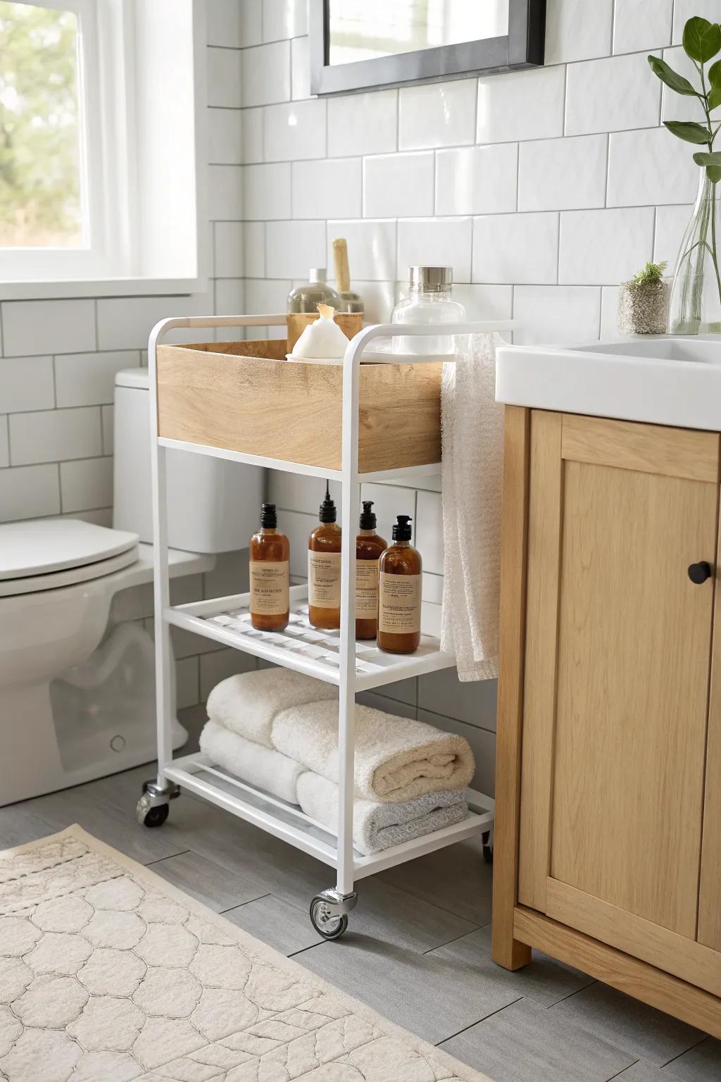 Make under-sink storage easy: a pull-out backup cart that keeps extras hidden yet grab-and-go.