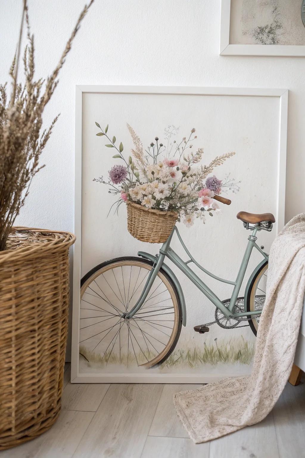 Capture the charm of yesteryears with a vintage bicycle painting that adds a touch of whimsy to your minimalist decor.