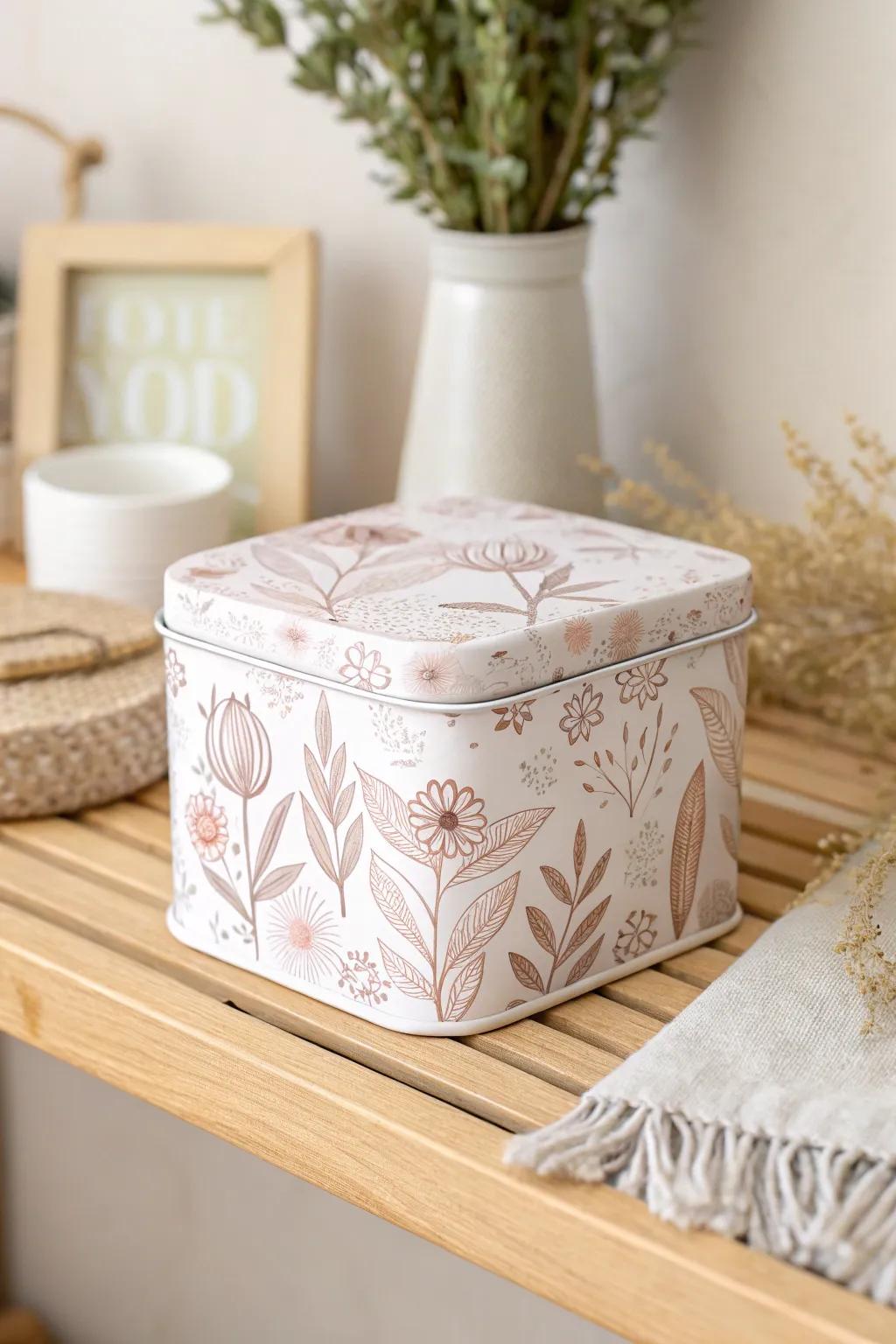 Elevate your note-keeping with this charming floral tin box, where simplicity meets elegance.
