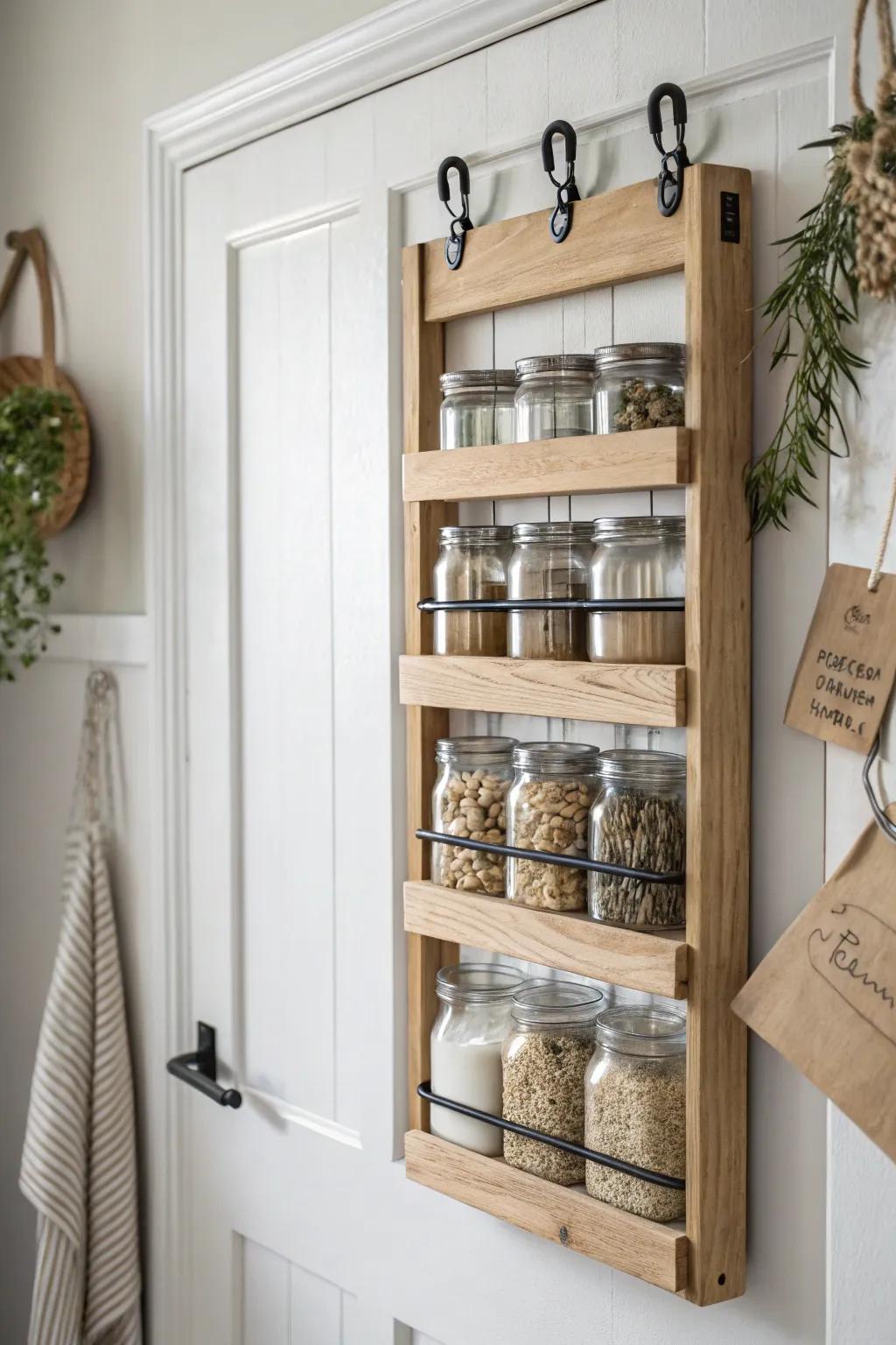 Over-the-door jar rack: rental-friendly pantry storage that adds a whole new “wall.”
