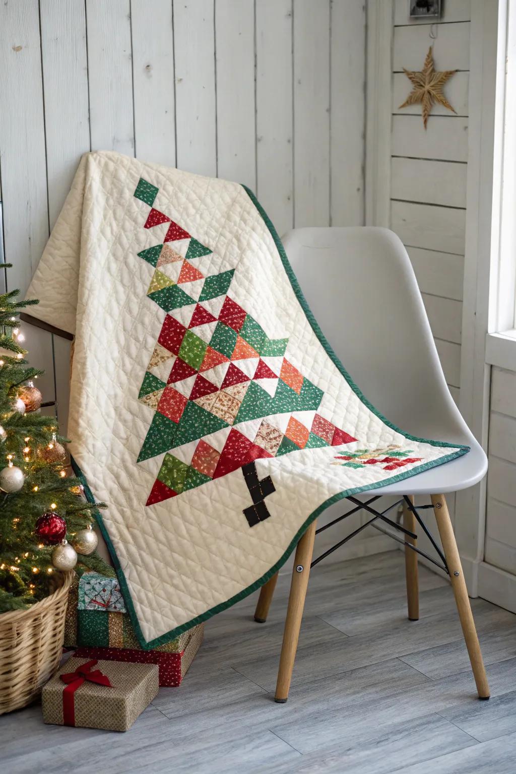 Stitching holiday warmth with pixelated charm: a minimalist masterpiece for your cozy corner.