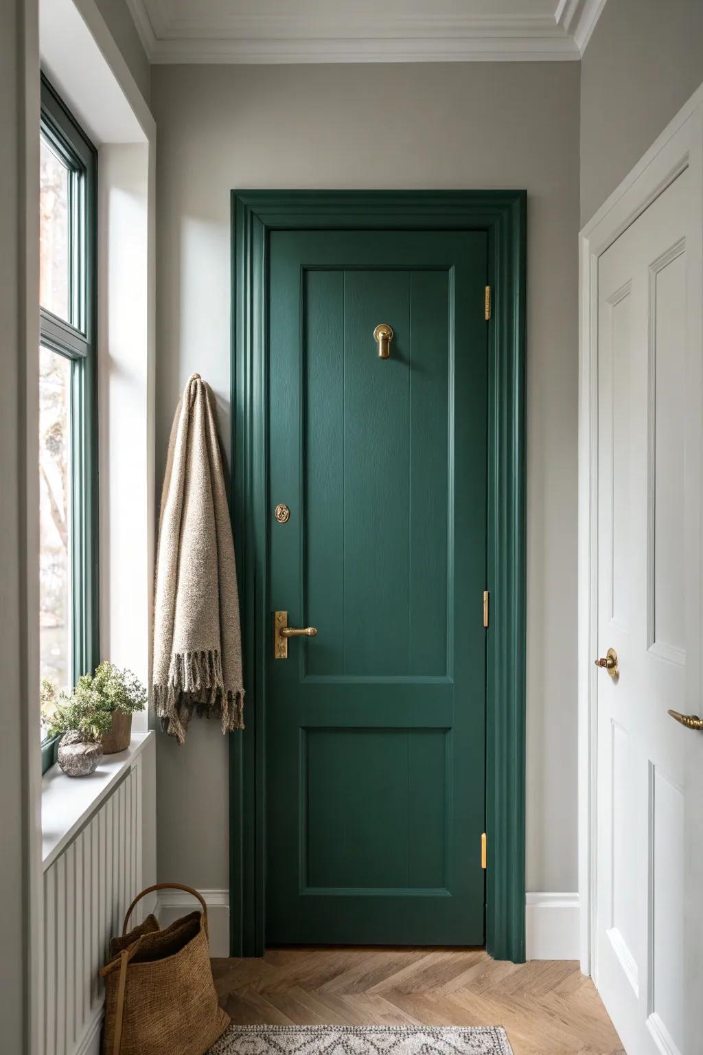 Jewel-toned color drenching turns a tiny cloakroom into a cozy, secret little room.