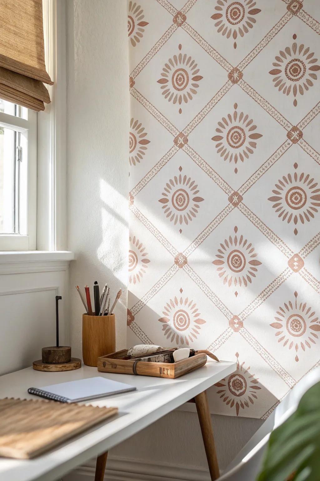 Instant dorm glow-up: a peel-and-stick wallpaper panel adds style without commitment.