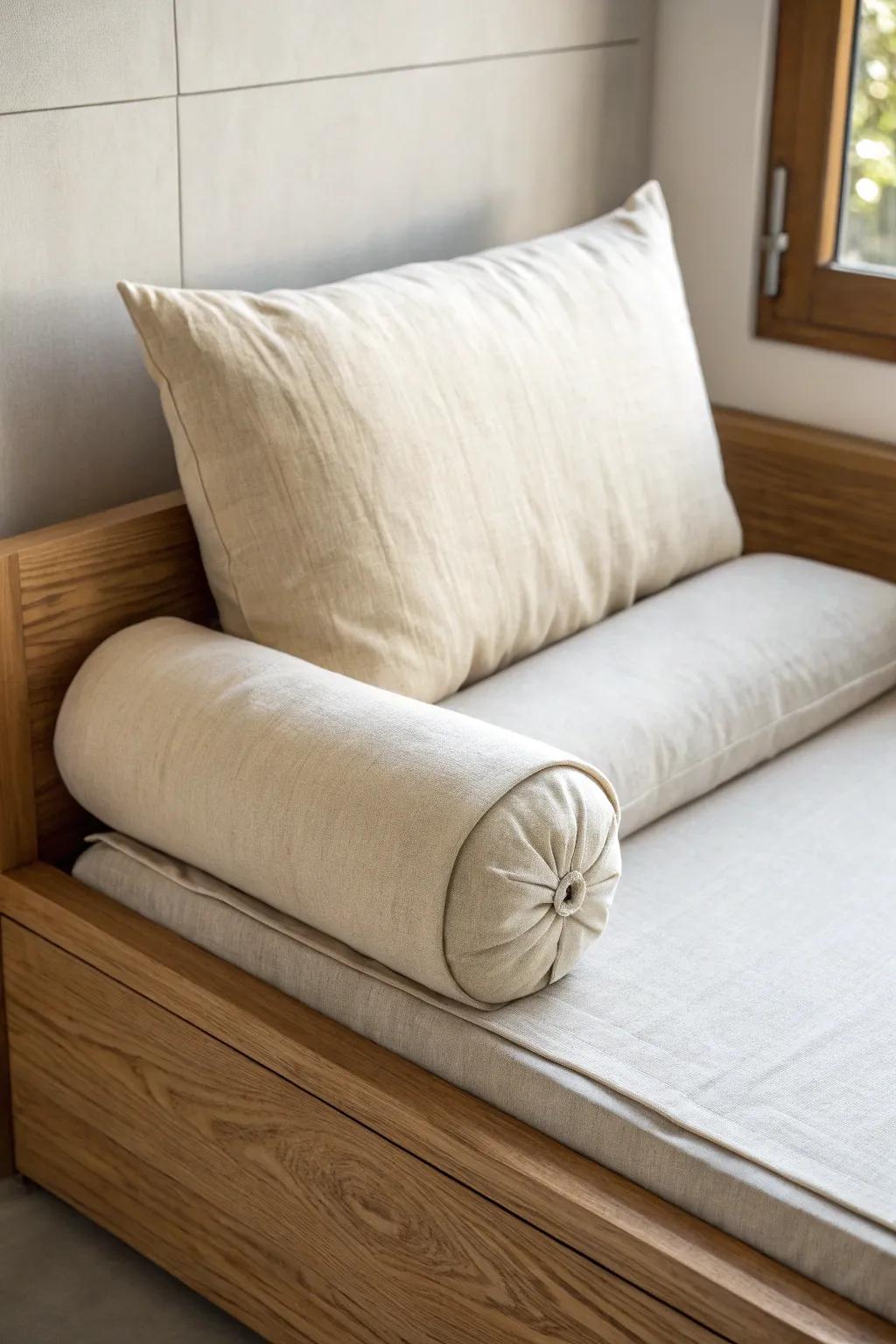 Wrap the corner bed with a chic L-shaped pillow line for instant built-in lounge vibes.