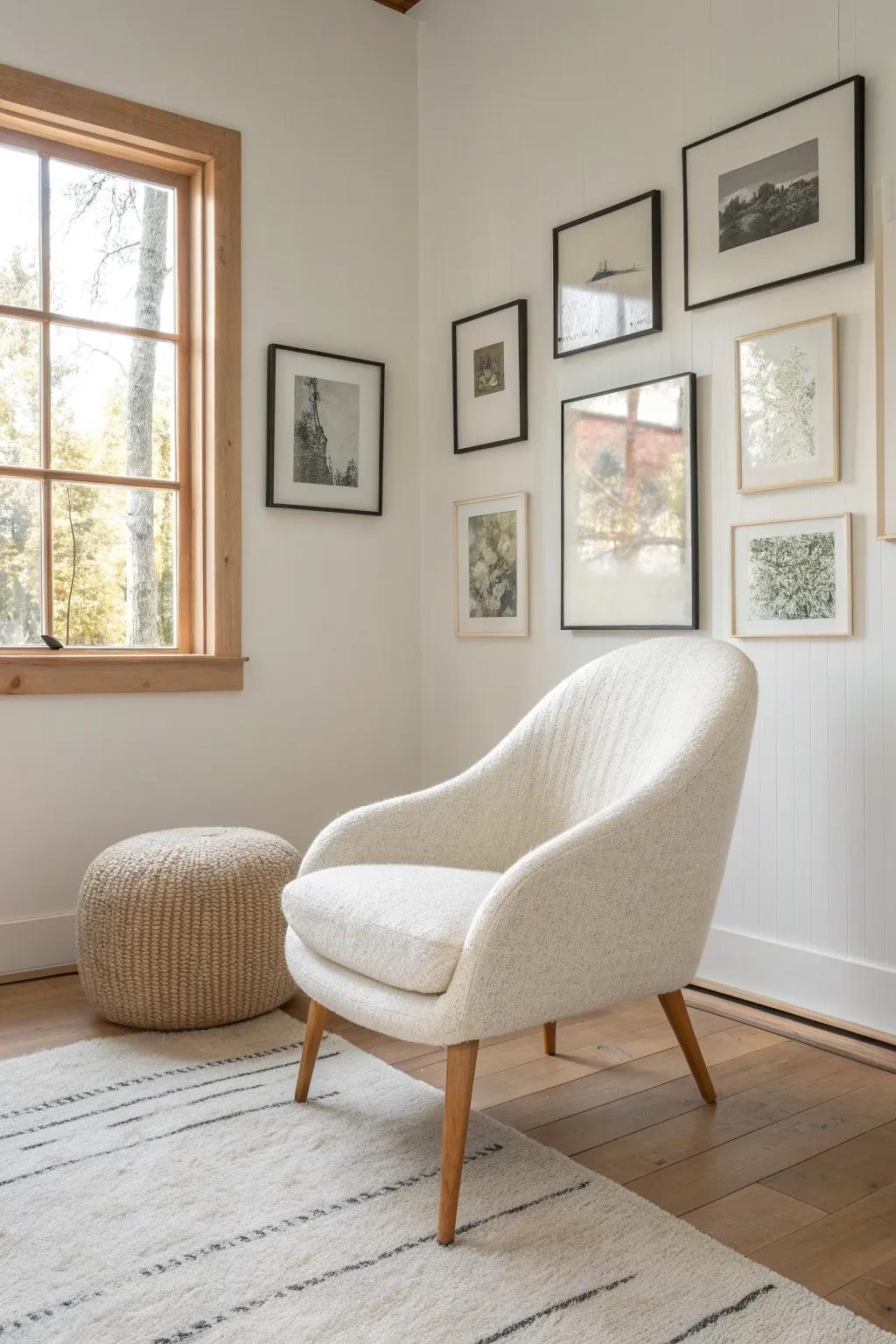 Turn a lonely corner into a reading nook—wrap frames around the corner behind a cozy chair.