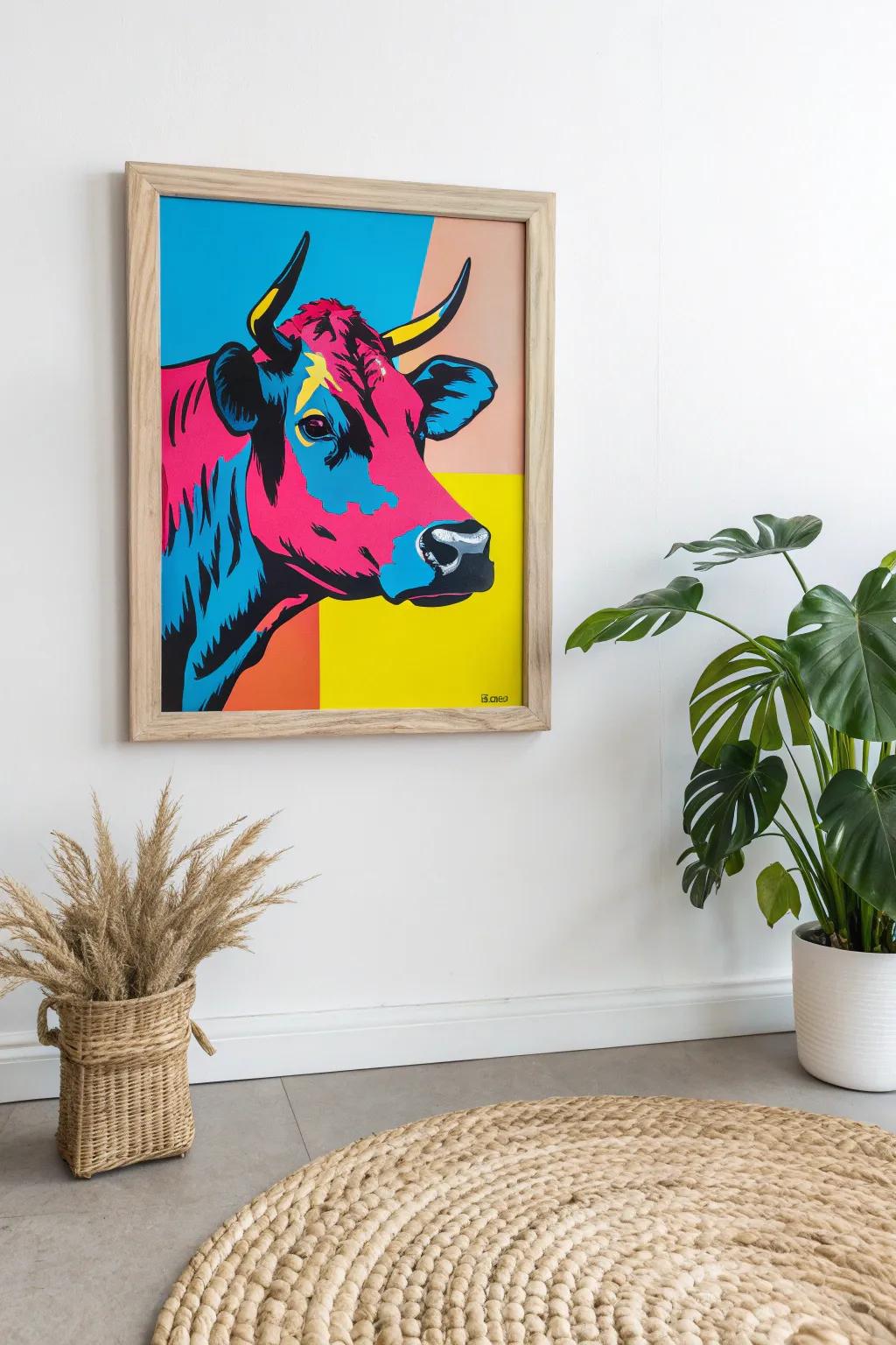 Add a splash of color with pop art cows that bring retro charm and vibrant energy to your space!