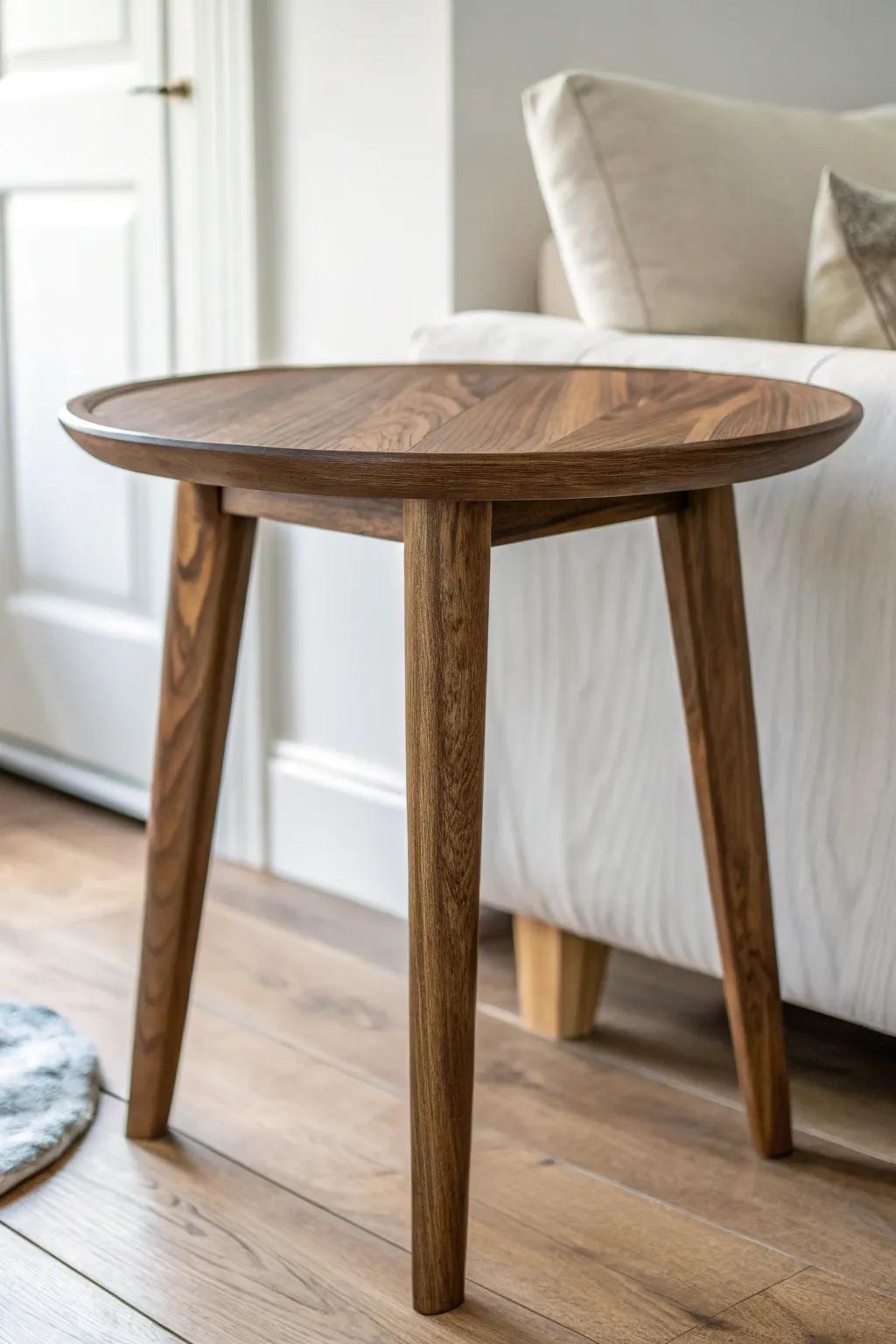 One warm wood side table instantly turns a stark den into a cozy, inviting nook.