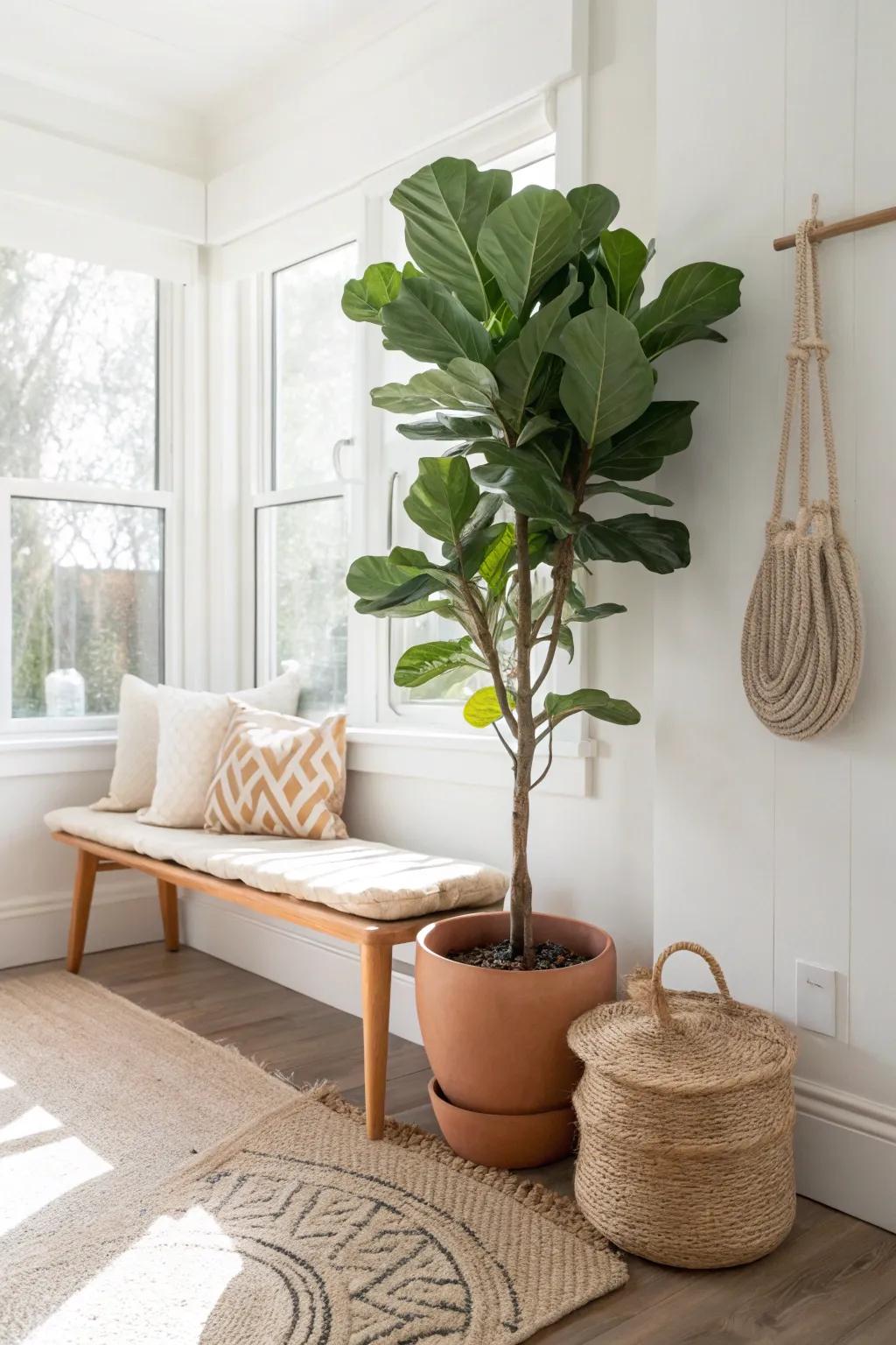 One statement plant brings lush calm to a small sunroom—airy, cozy, and never cluttered.