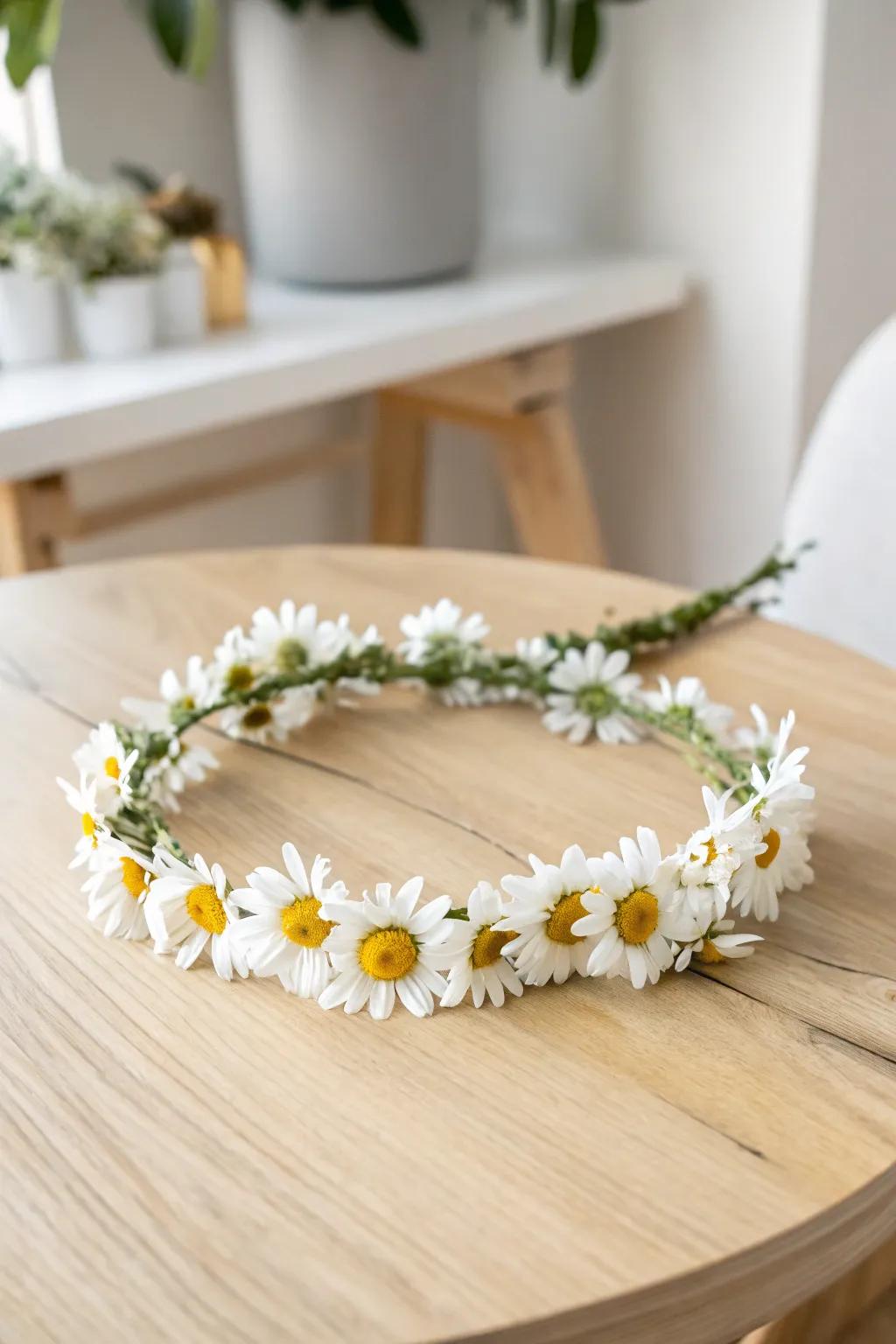 Embrace simplicity and nature's charm with this delightful daisy crown.