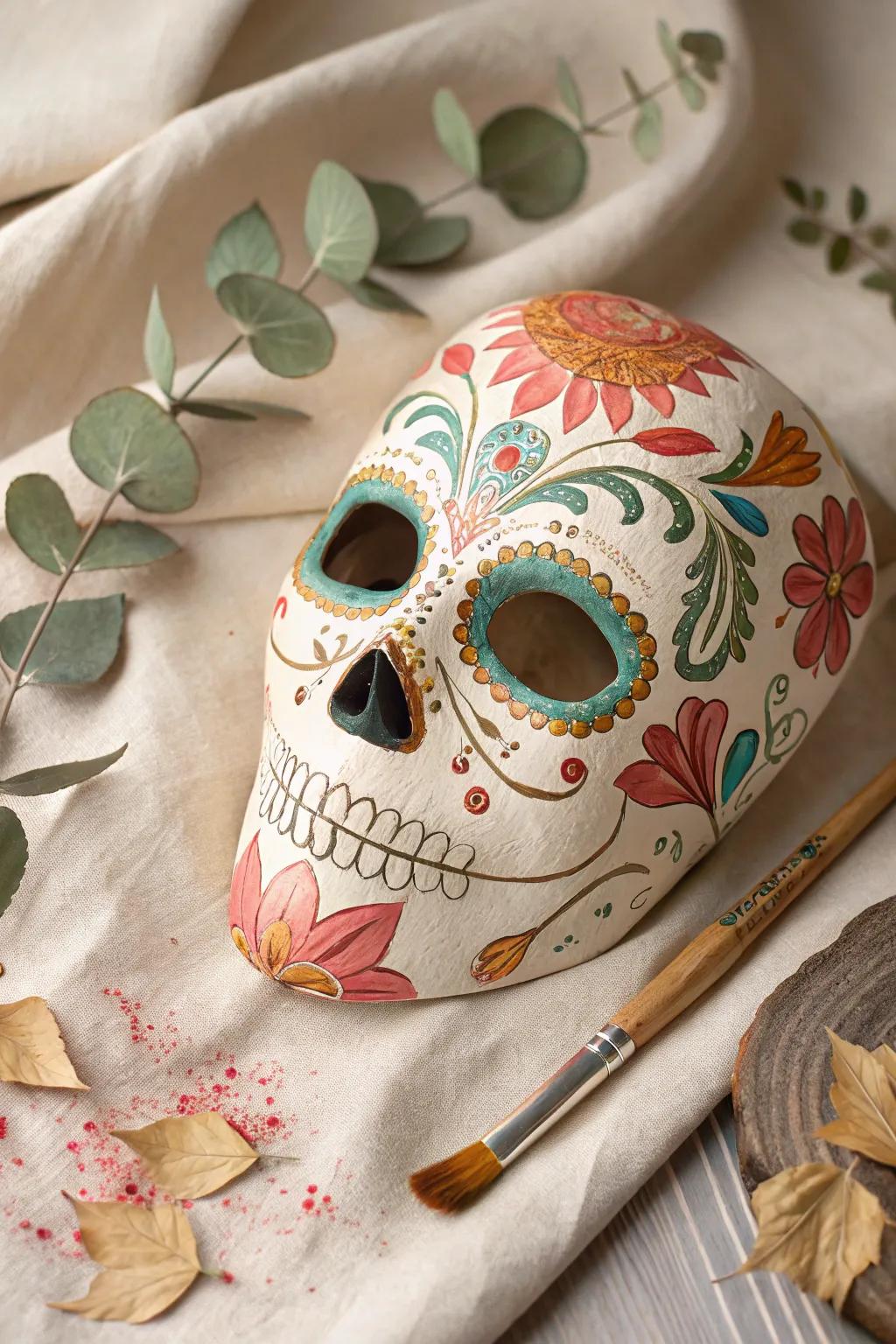 Unleash your creativity with a stunning Day of the Dead mask that tells your unique story.