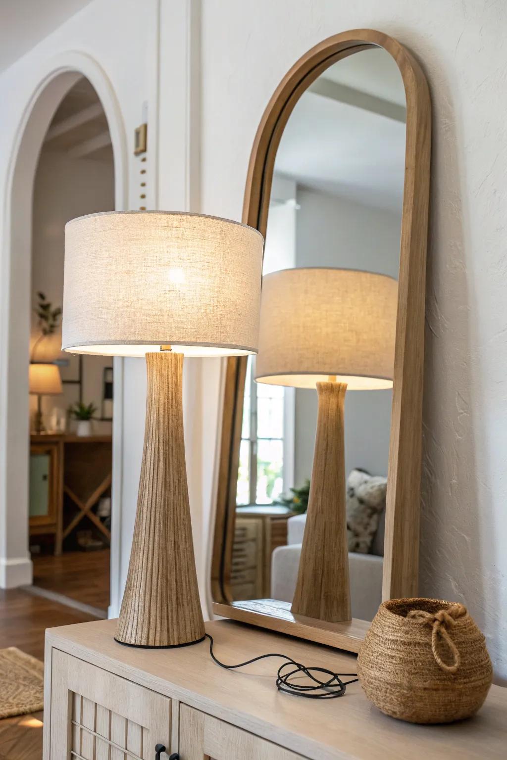 Place a mirror behind your lamp to double the glow and add soft, cozy ambient light.