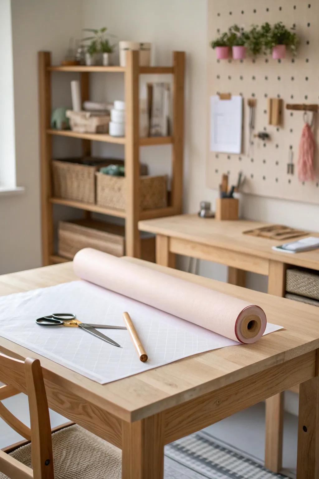 Convert a dining table into a calm craft & gift-wrapping hub with sleek vertical pegboard storage.