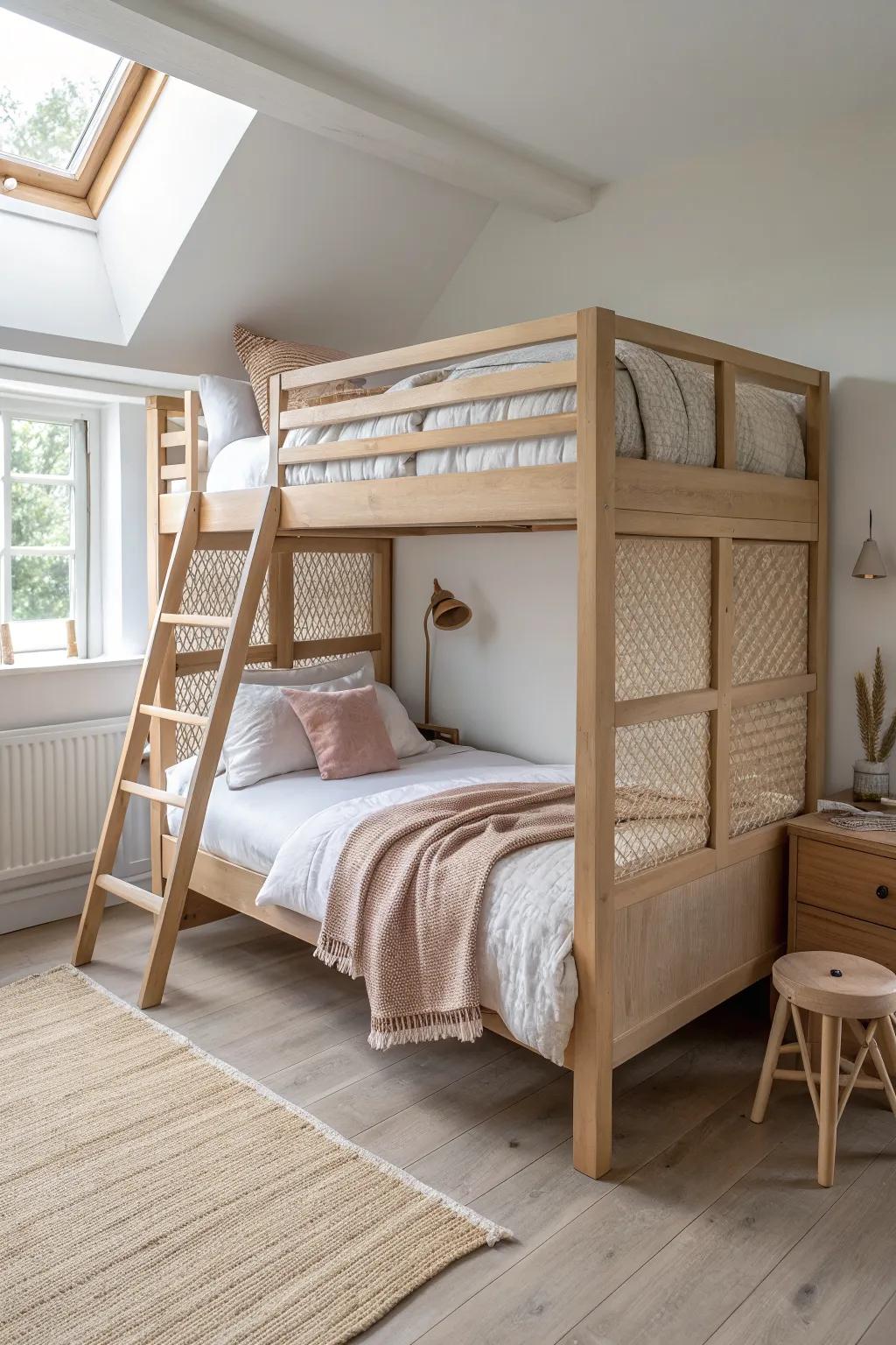 A loft bed that doubles your space—sleep above, a serene work or reading nook below.