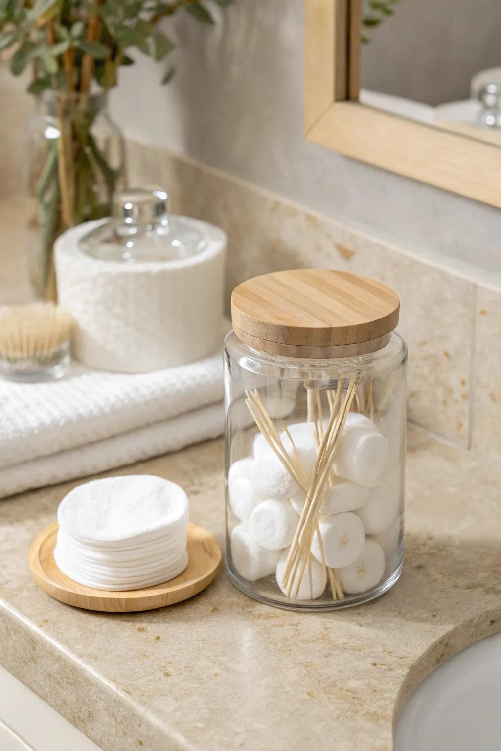 A simple glass canning jar instantly makes your bathroom counter feel tidy and styled.