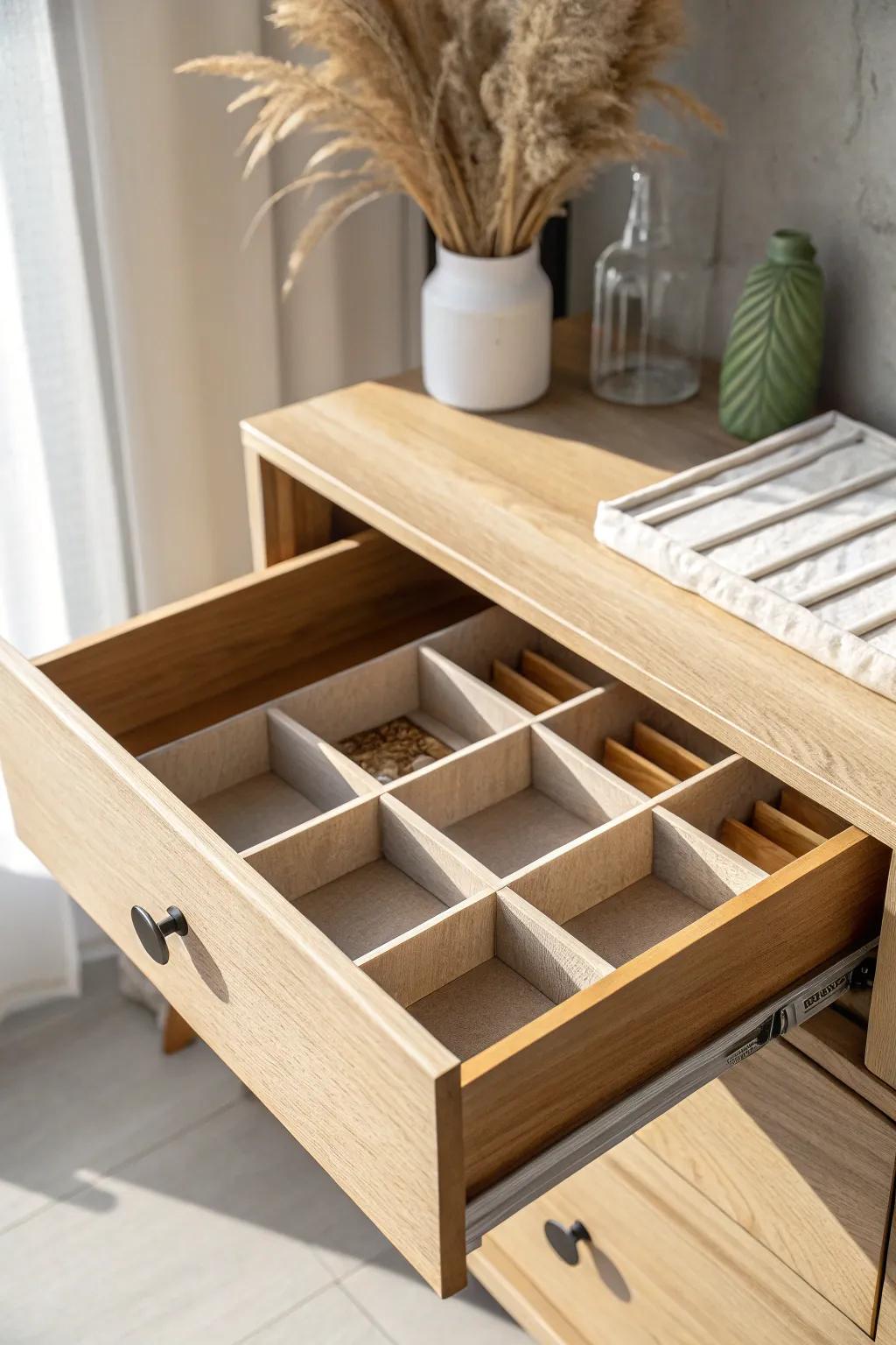 Folded kraft paper makes a chic, instant drawer divider—perfect for quick, tidy small-space fixes.