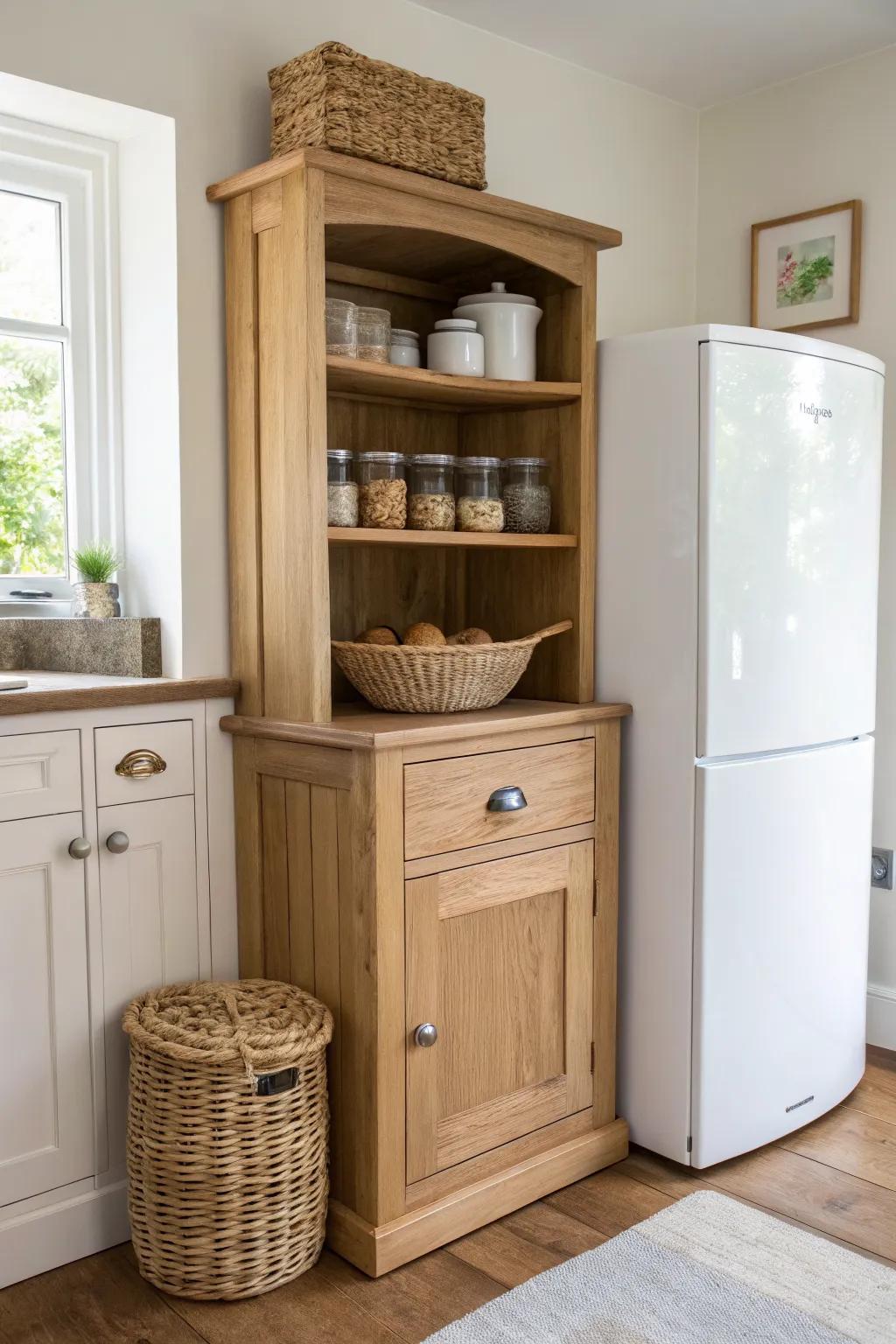 Turn that awkward kitchen corner into a chic DIY hutch for dishes and pantry grab-and-go.