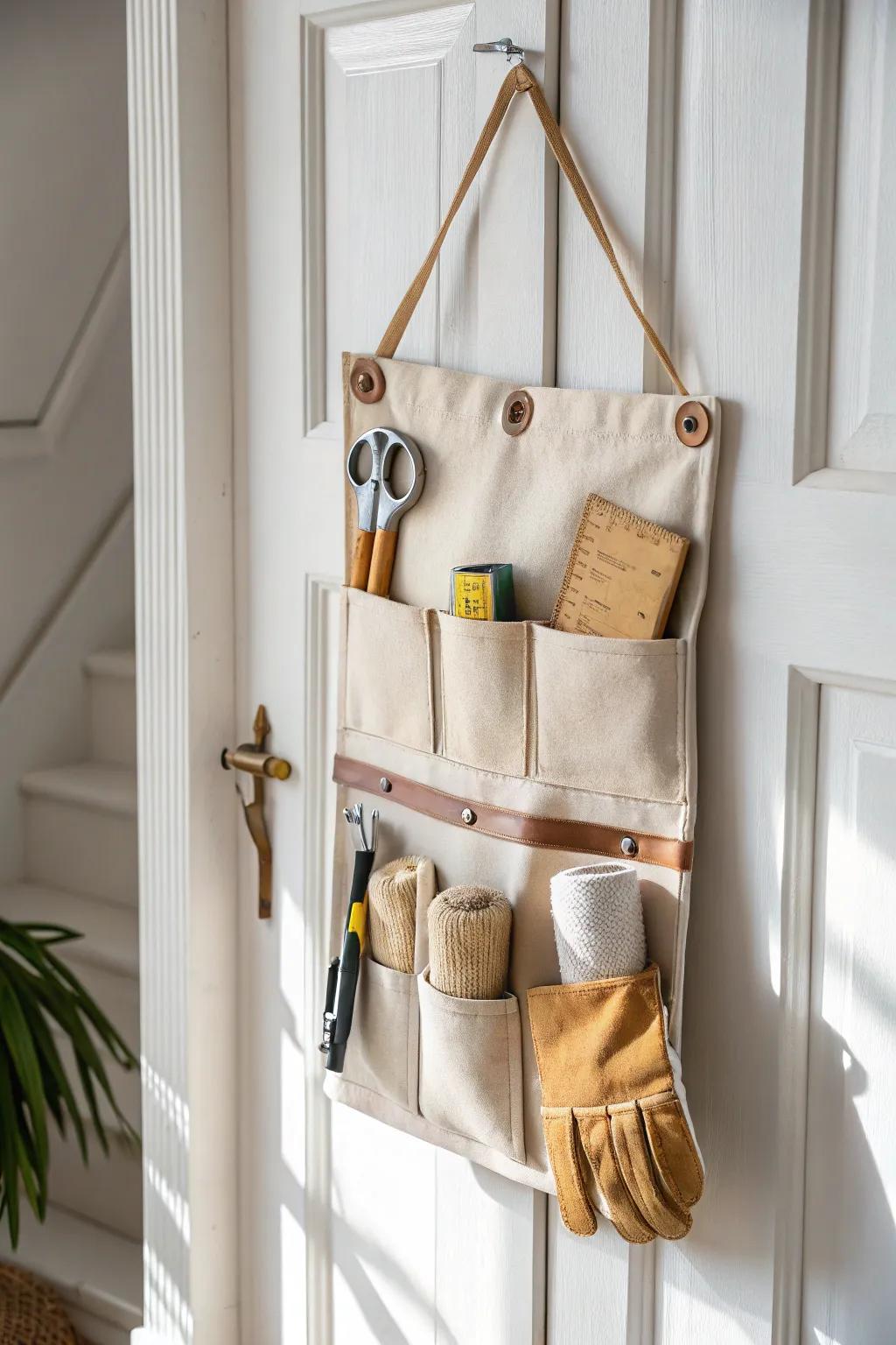 Back-of-door pocket organizer: tidy tool storage that saves drawers and feels like extra space.