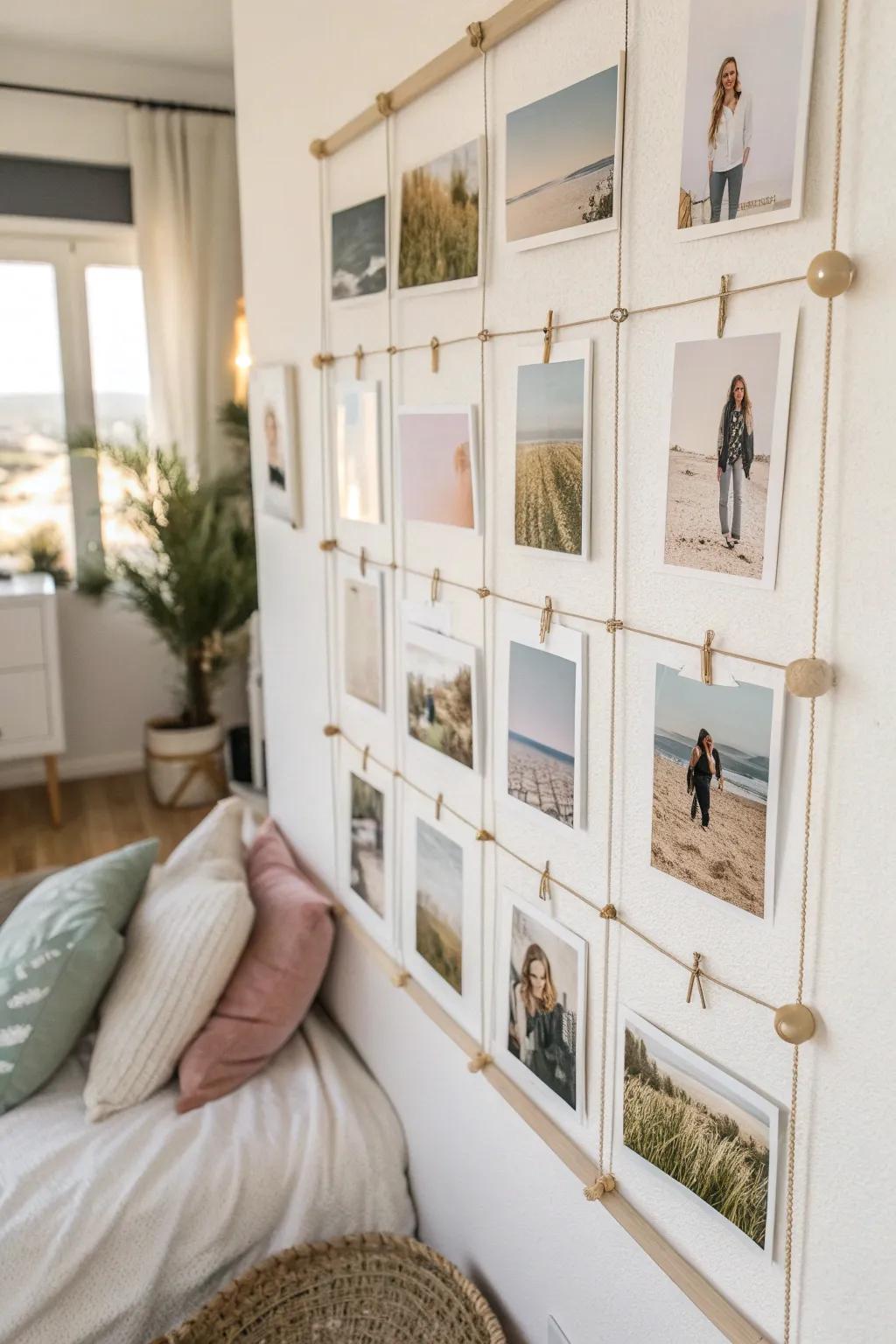 Swap-worthy photo grid: clean lines, removable putty, and memories that evolve all semester.