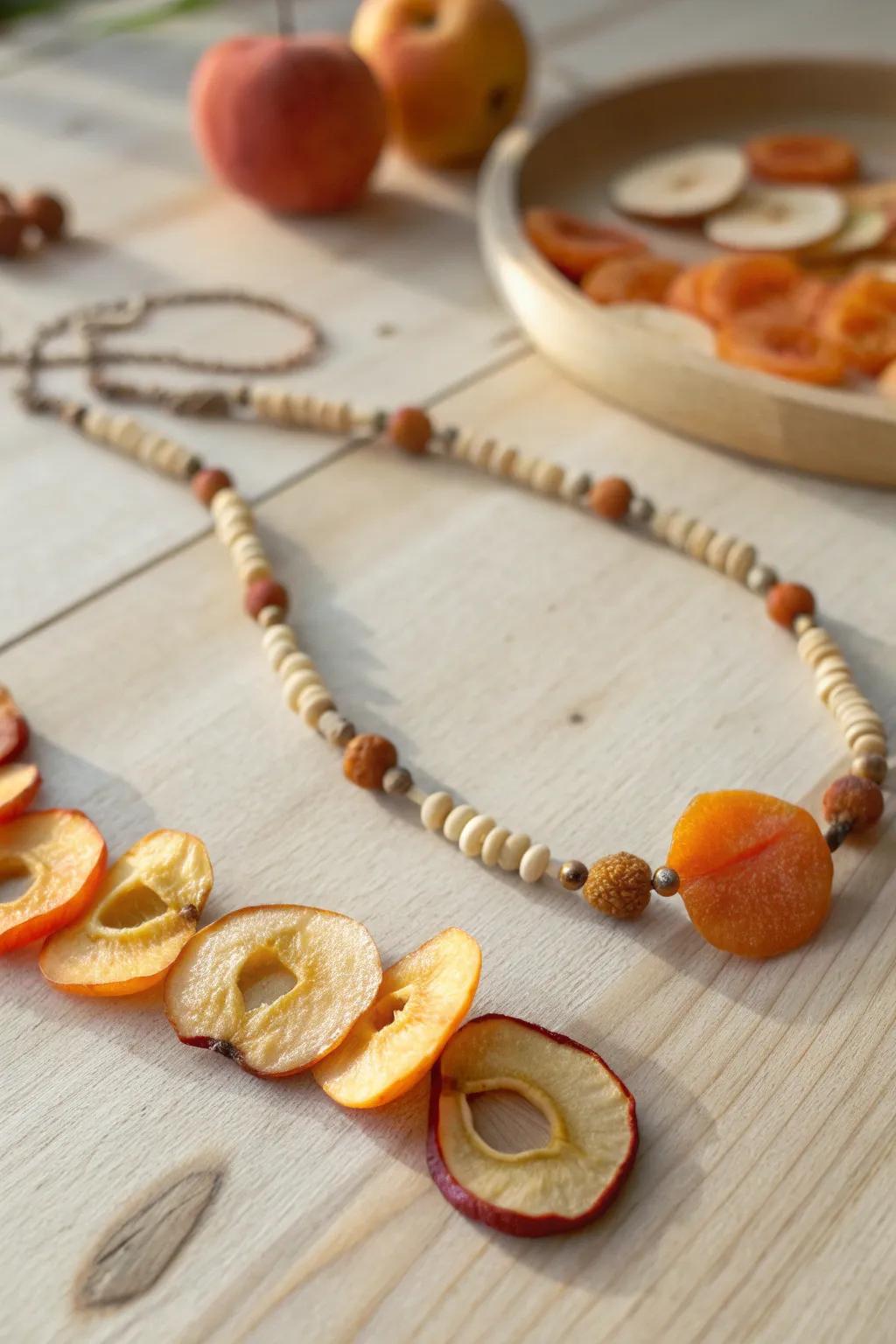Embrace natural elegance with a handcrafted dried fruit necklace, where simplicity meets natural beauty.