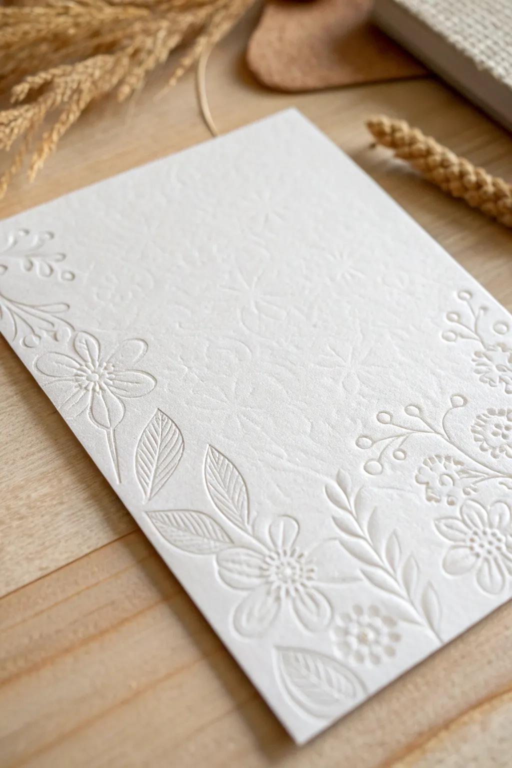 Discover the elegance of monochrome with beautifully embossed white cardstock, where simplicity meets artistry.