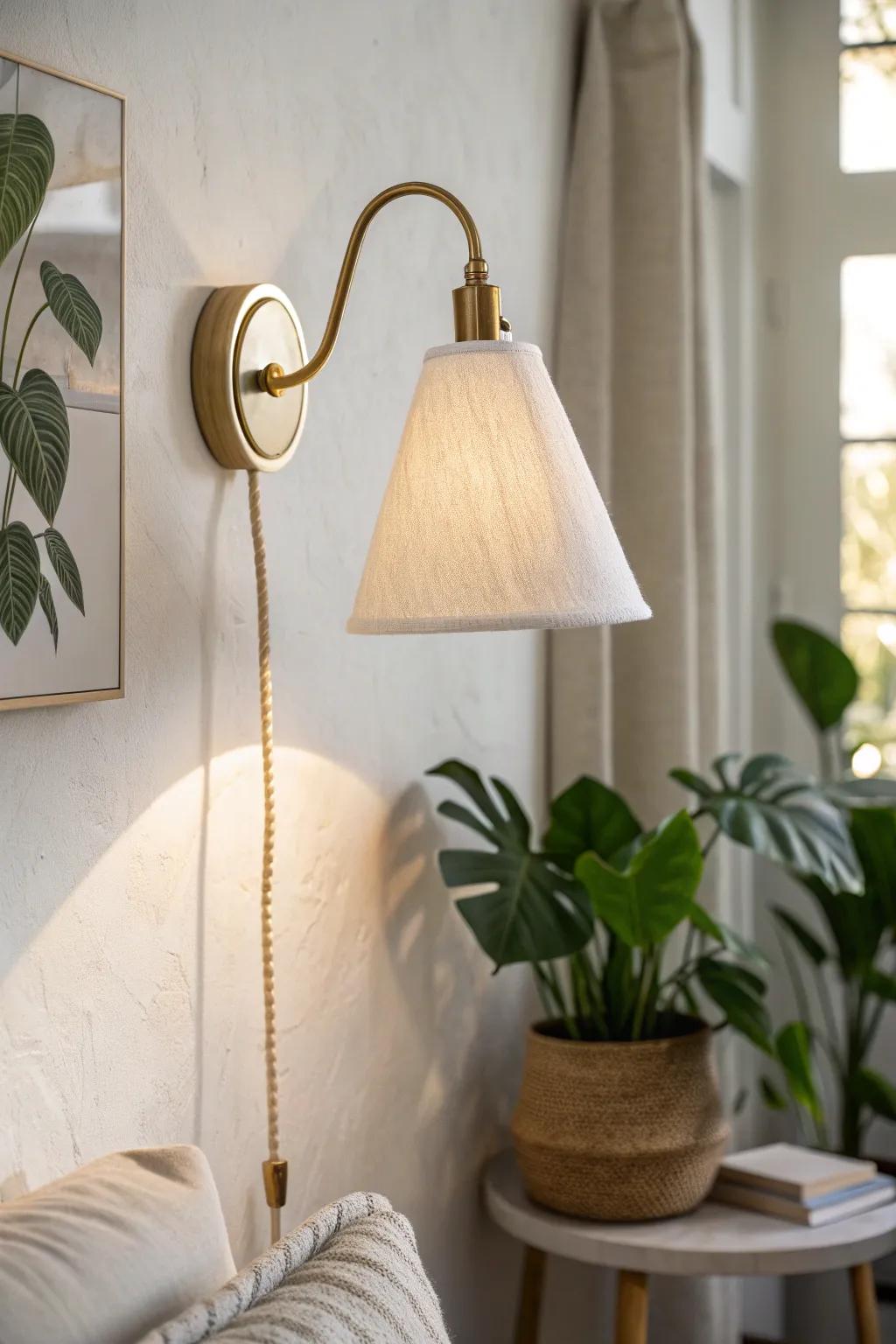 Free up every inch—plug-in wall sconces add glow without stealing precious table space.