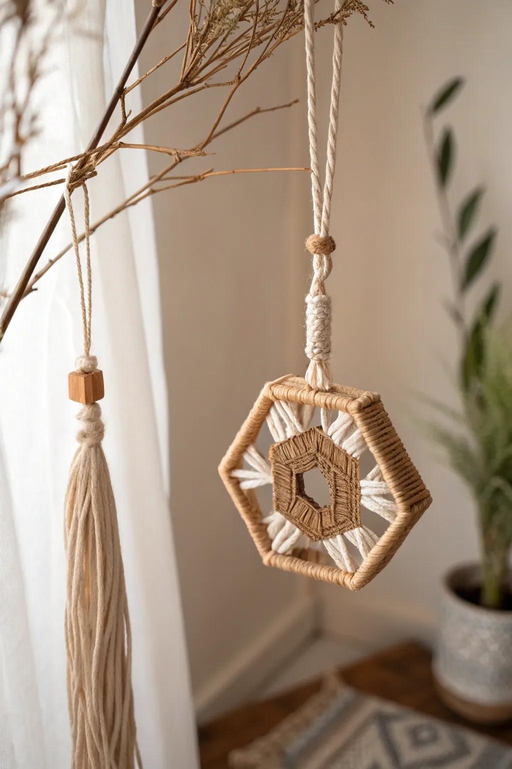 Elevate your space with the subtle beauty of handcrafted hexagon ornaments.