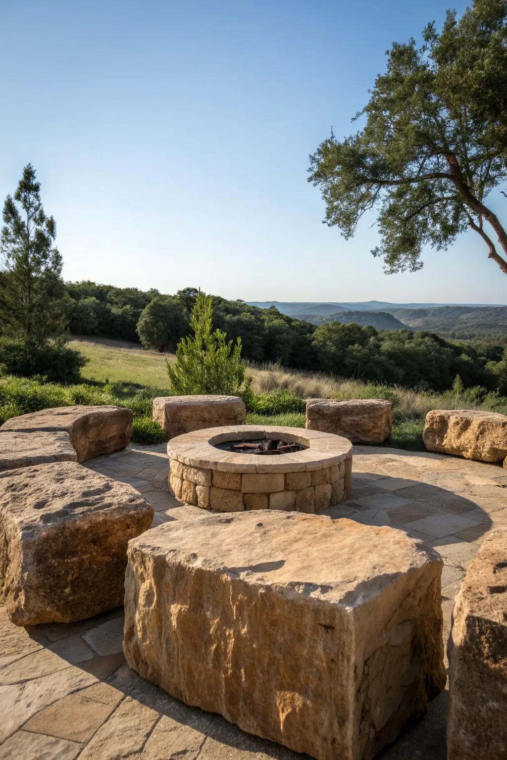 Embrace the timeless charm of stone seating in your backyard oasis.