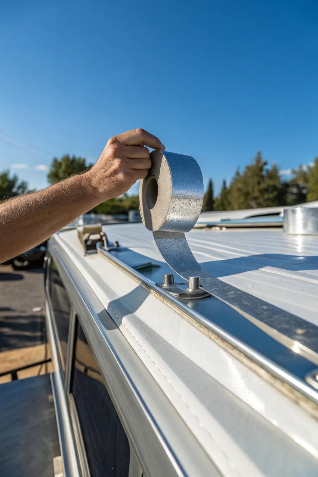 Secure your solar setup with a touch of finesse—Eternabond tape for the perfect grip and waterproofing.