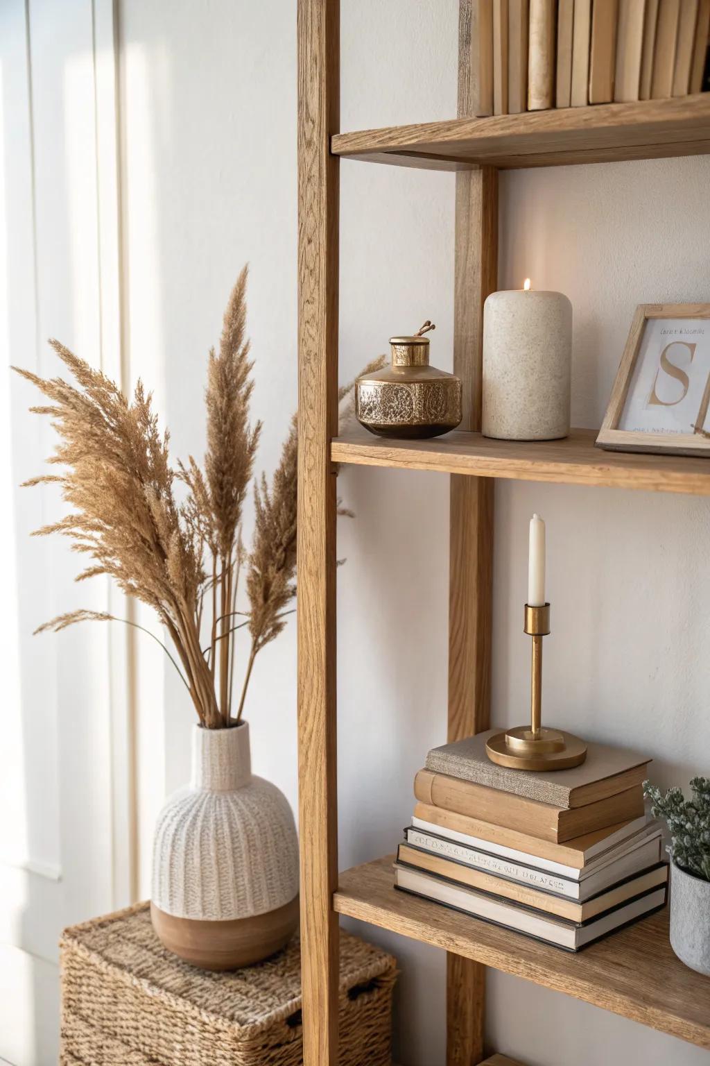 Style your bookcase shelf in threes—simple, relaxed groupings that instantly feel curated.