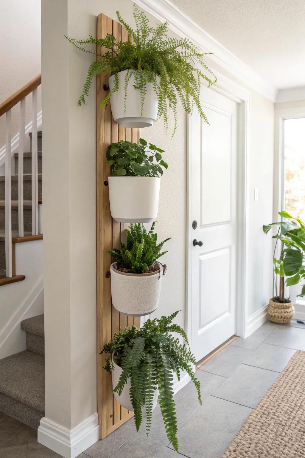 Slim entryway wall planter column: vertical greenery without crowding your walkway.