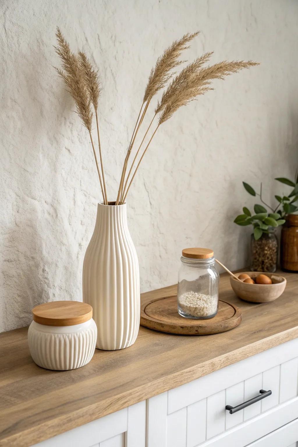 Rule of three magic: one tall, one medium, one small—clean, calm corner decor.