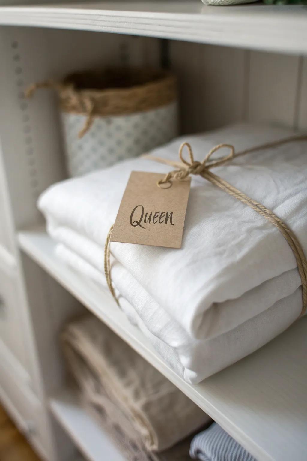 Grab-and-go sheet sets: one bundled stack per bed size keeps your linen closet calm.