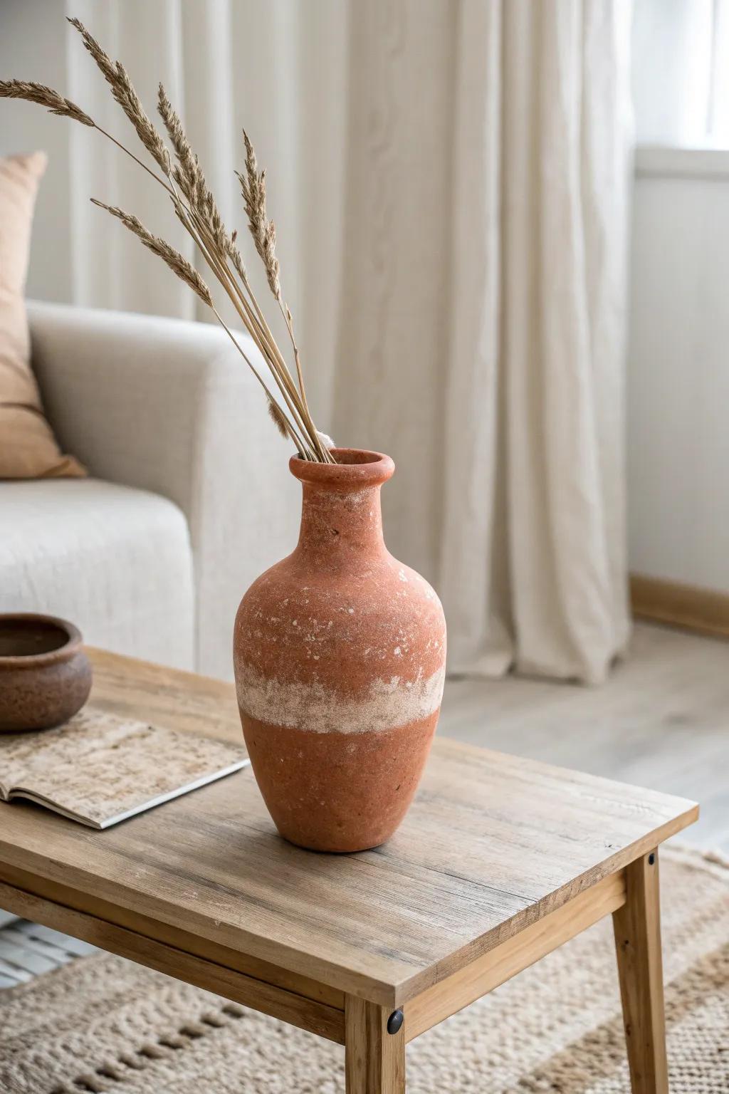 Muted terracotta adds cozy energy—warm, grounded, and perfect with cream linen textures.