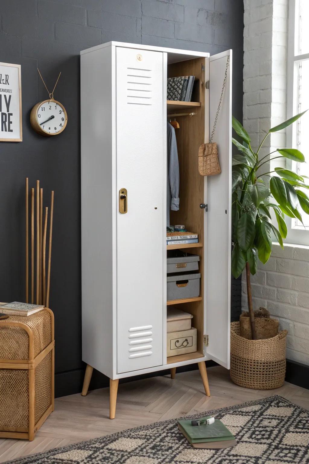A slim office locker that keeps paper files and charging cords sorted—calm desk, calm mind.